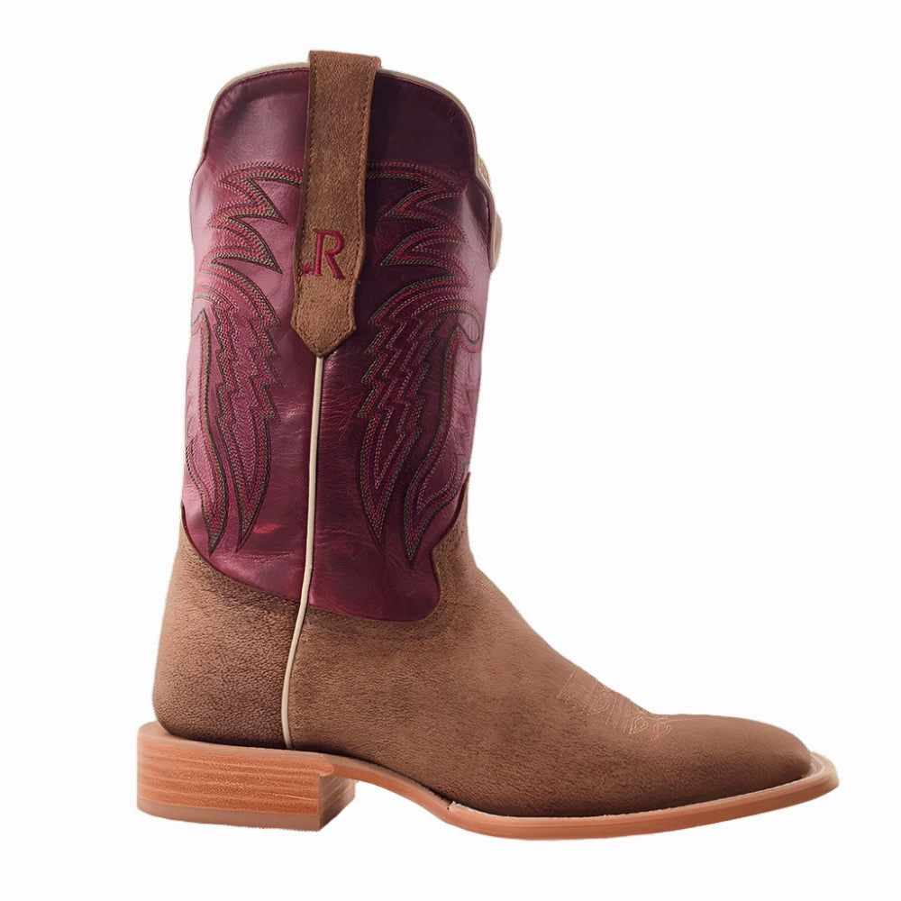 R. Watson Men's Tan Nubuck Camel & Vella Rosa Top Square Toe Cowboy Boots RW7210-2 Travel Companion