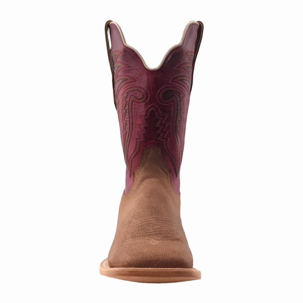 Seamless Fit R. Watson Men's Tan Nubuck Camel & Vella Rosa Top Square Toe Cowboy Boots RW7210-2