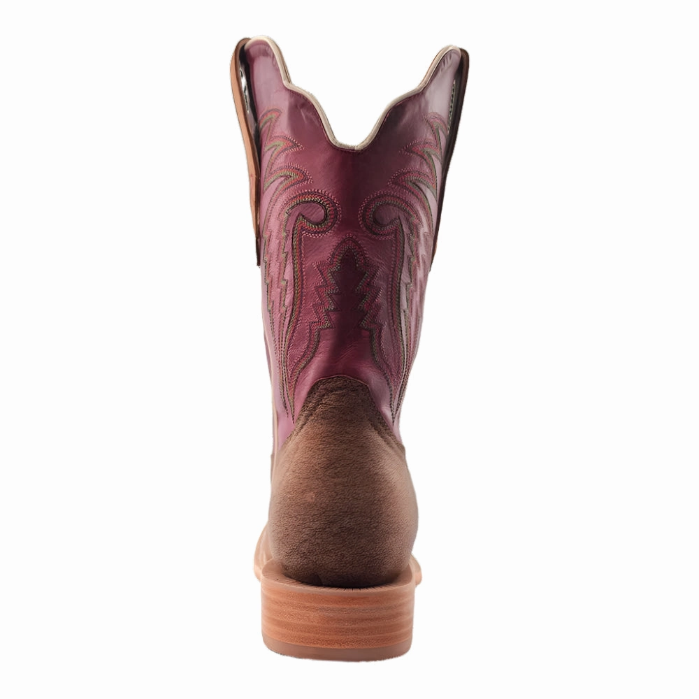 R. Watson Men's Tan Nubuck Camel & Vella Rosa Top Square Toe Cowboy Boots RW7210-2 Windproof Design fashionable footwear