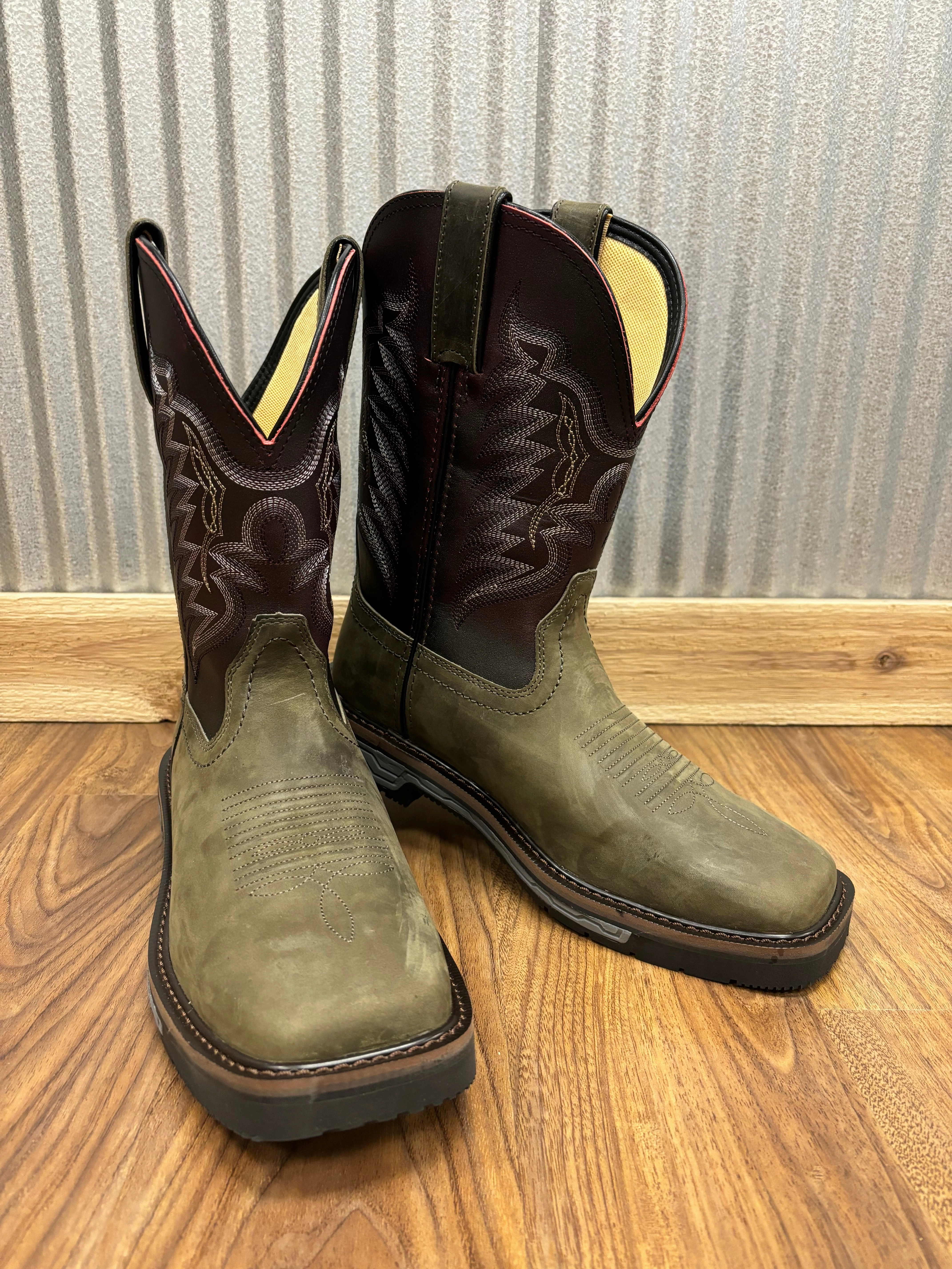 Heavy Duty R. Watson Men's Vintage Grey & Black Cherry Top Square Toe Work Boots RW1801