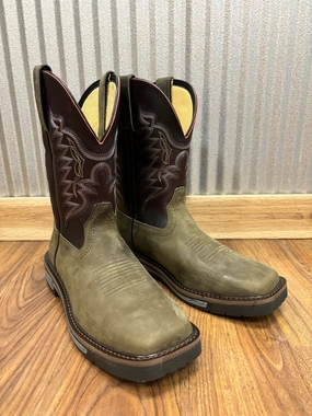 R. Watson Men's Vintage Grey & Black Cherry Top Square Toe Work Boots RW1801 Durable Leather Chic Style