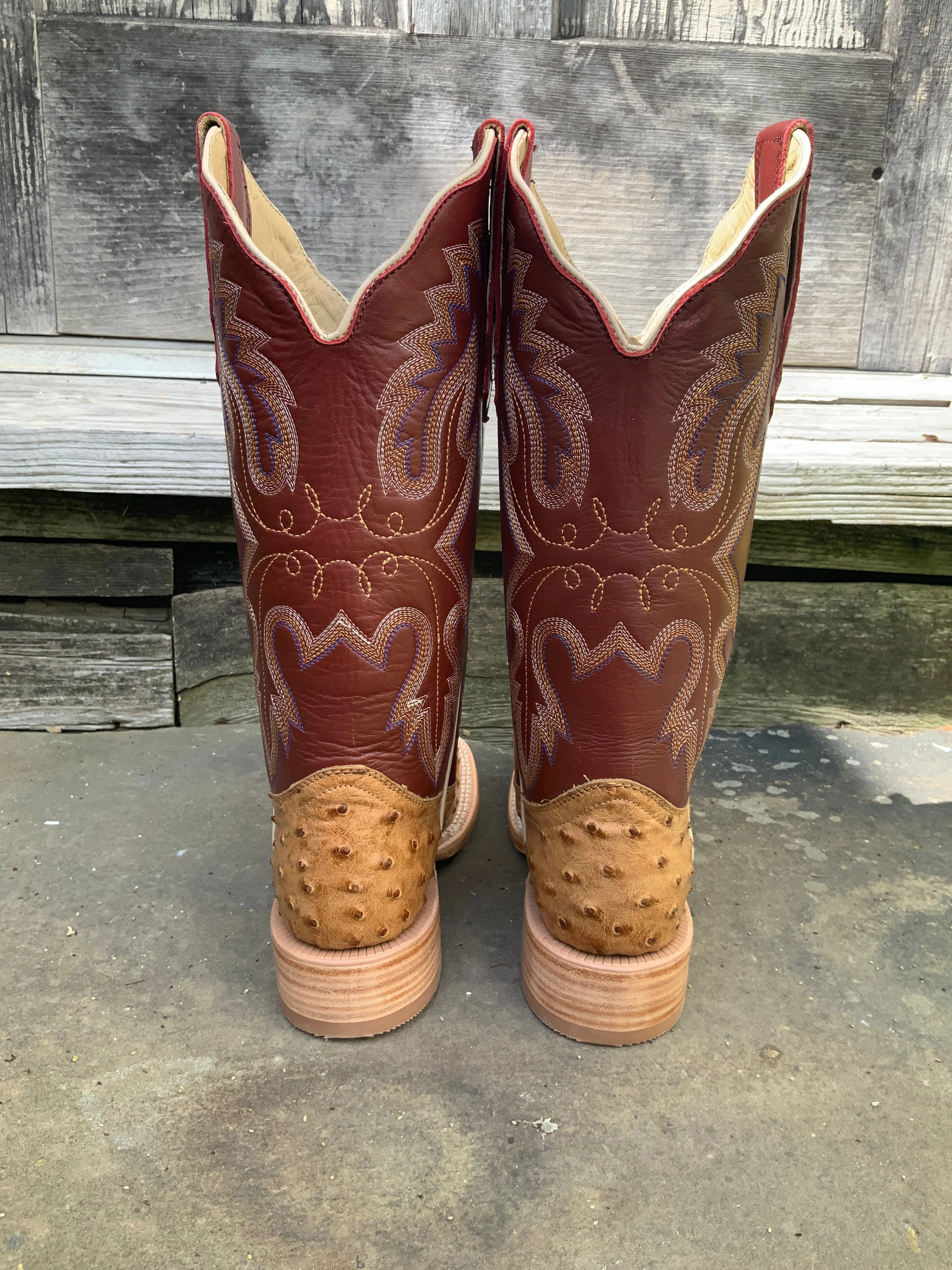 Fashionable Utility Heat   Resistant R. Watson Women's Antique Saddle Bruciato Full Quill Ostrich Square Toe Cowgirl Boots RWL4304