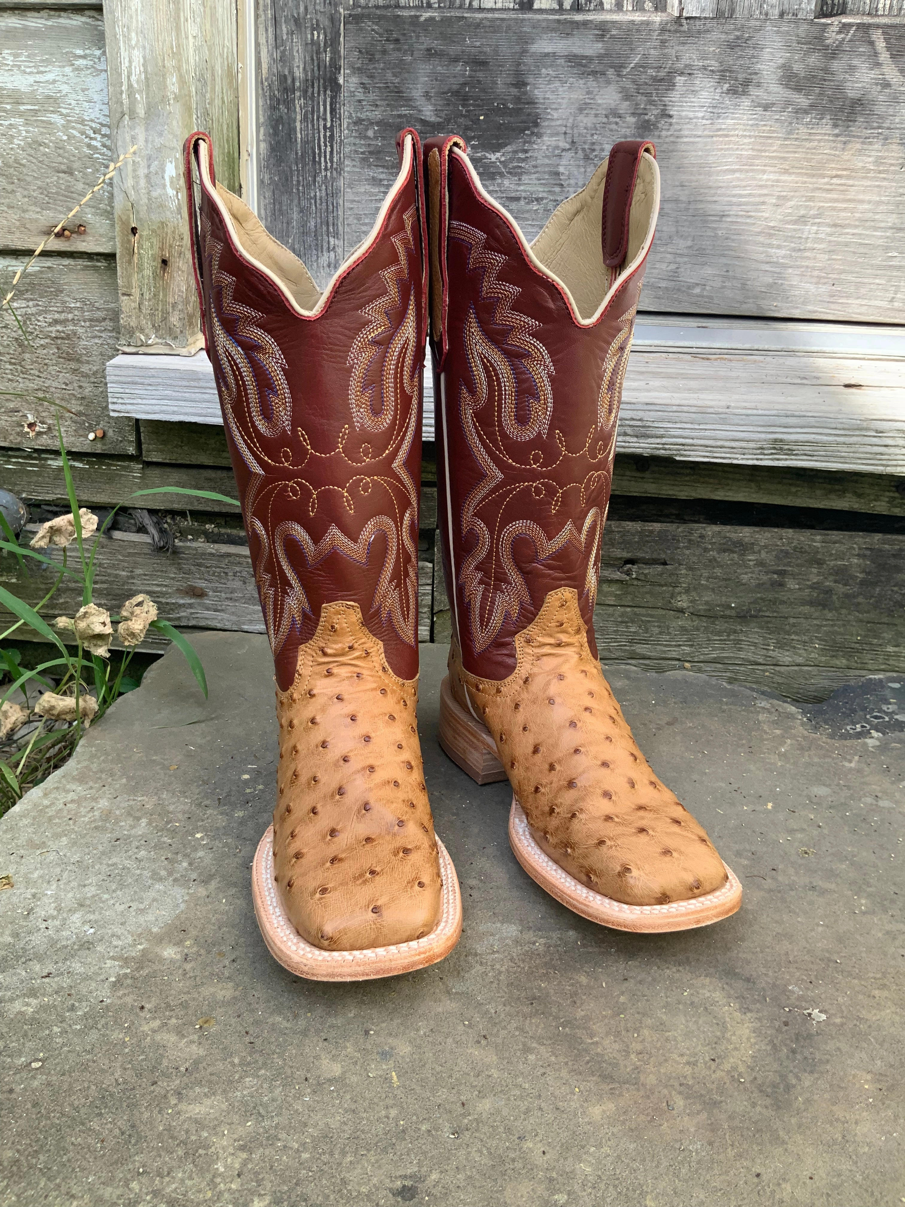 Stable Ankle Light support R. Watson Women's Antique Saddle Bruciato Full Quill Ostrich Square Toe Cowgirl Boots RWL4304