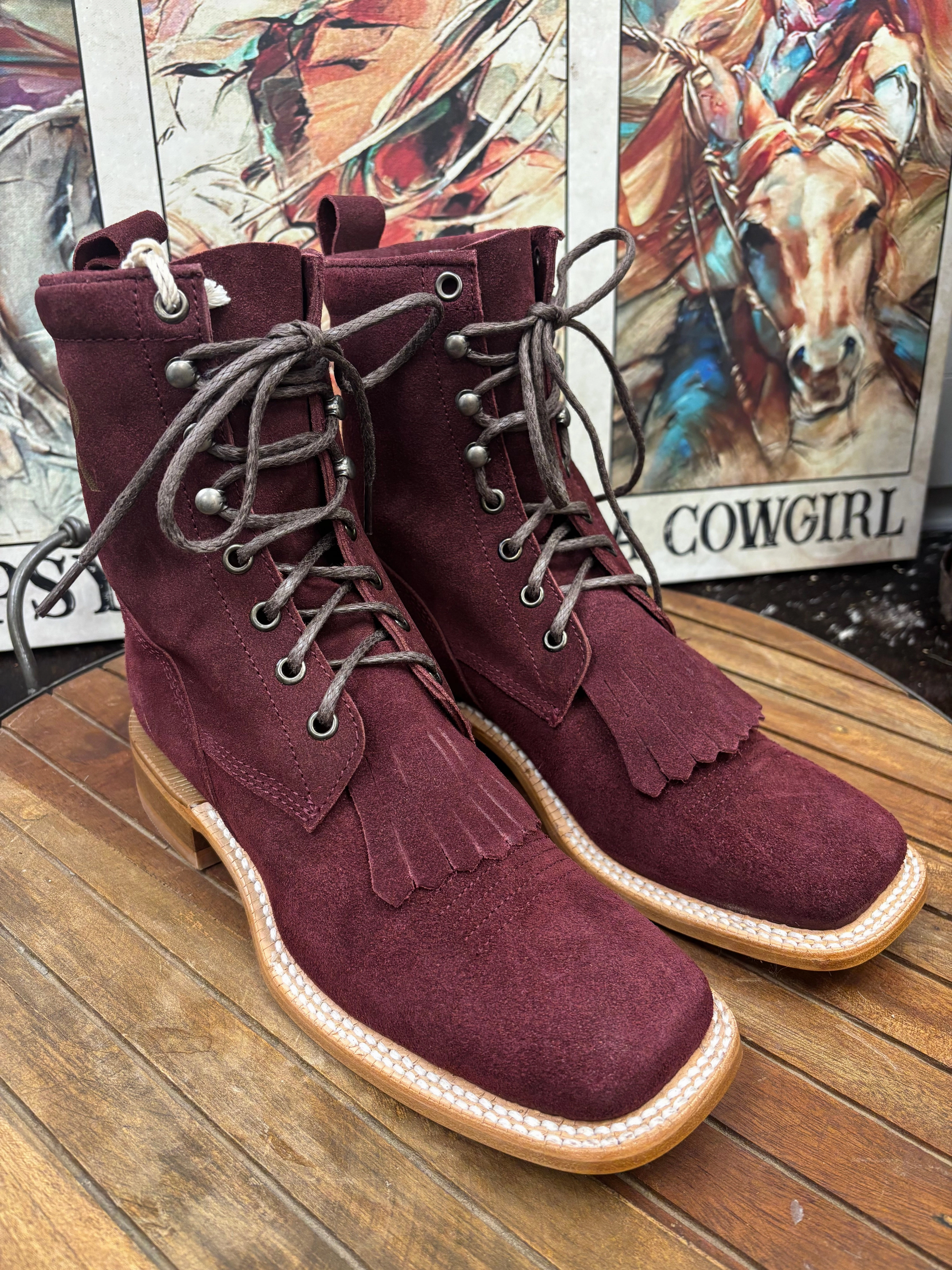 Versatile Performance Trail Mode R. Watson Women's Burgundy Roughout Square Toe Lacer Boots Roper Boots RWL8916-2