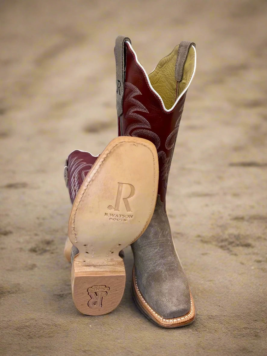 R. Watson Women's Charcoal Grey Rough Out & Red Top Cutter Toe Cowgirl Boots RWL8412-1 Paris Glow