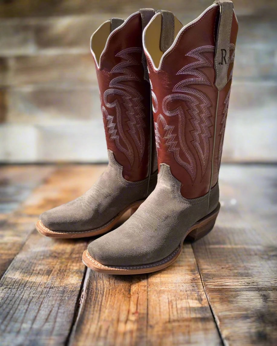 R. Watson Women's Charcoal Grey Rough Out & Red Top Cutter Toe Cowgirl Boots RWL8412-1 anti static