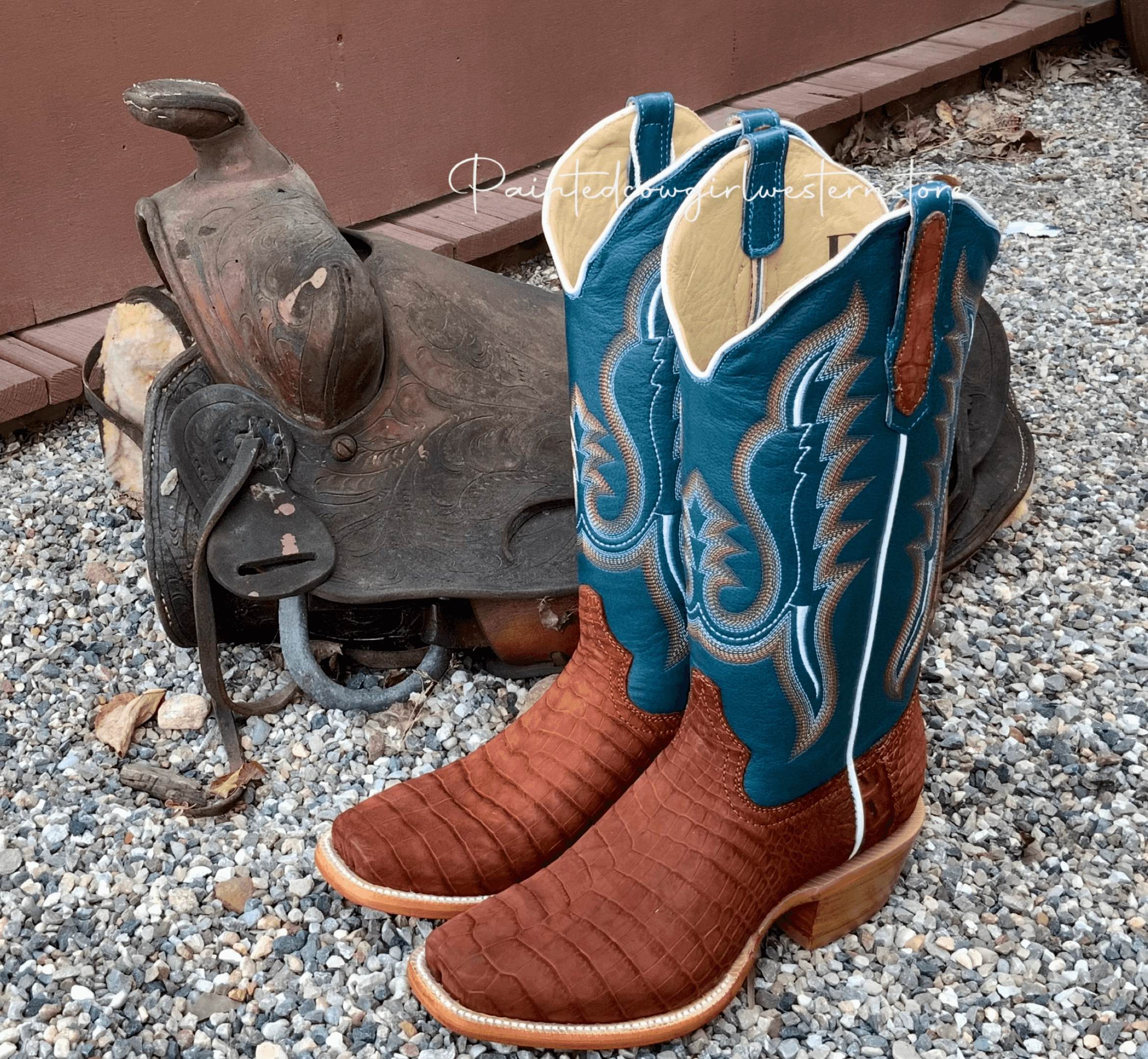 Dust proof R. Watson Women's Cognac Sueded Nile Crocodile Cutter Toe Cowgirl Boots RWL9012-1