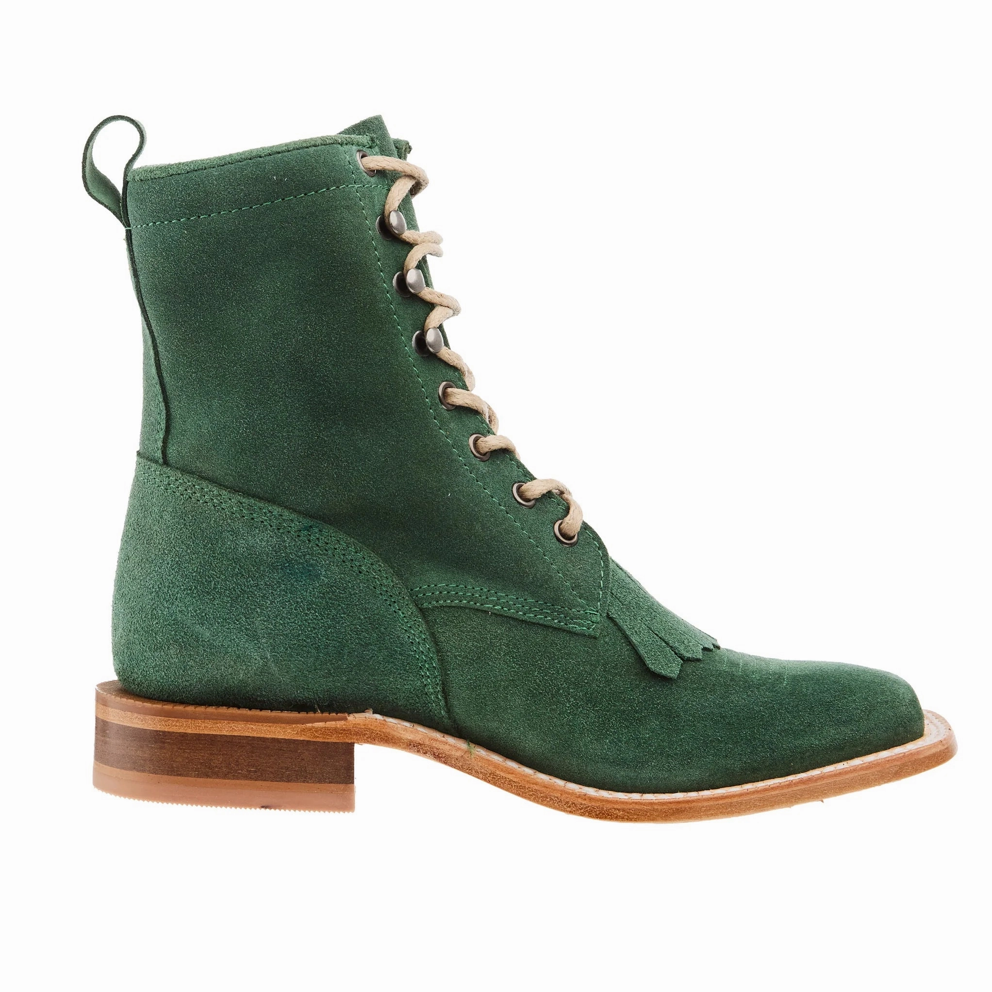 Brown Earth R. Watson Women's Teal Green Roughout Square Toe Lacer Boots Roper Boots RWL8915-2