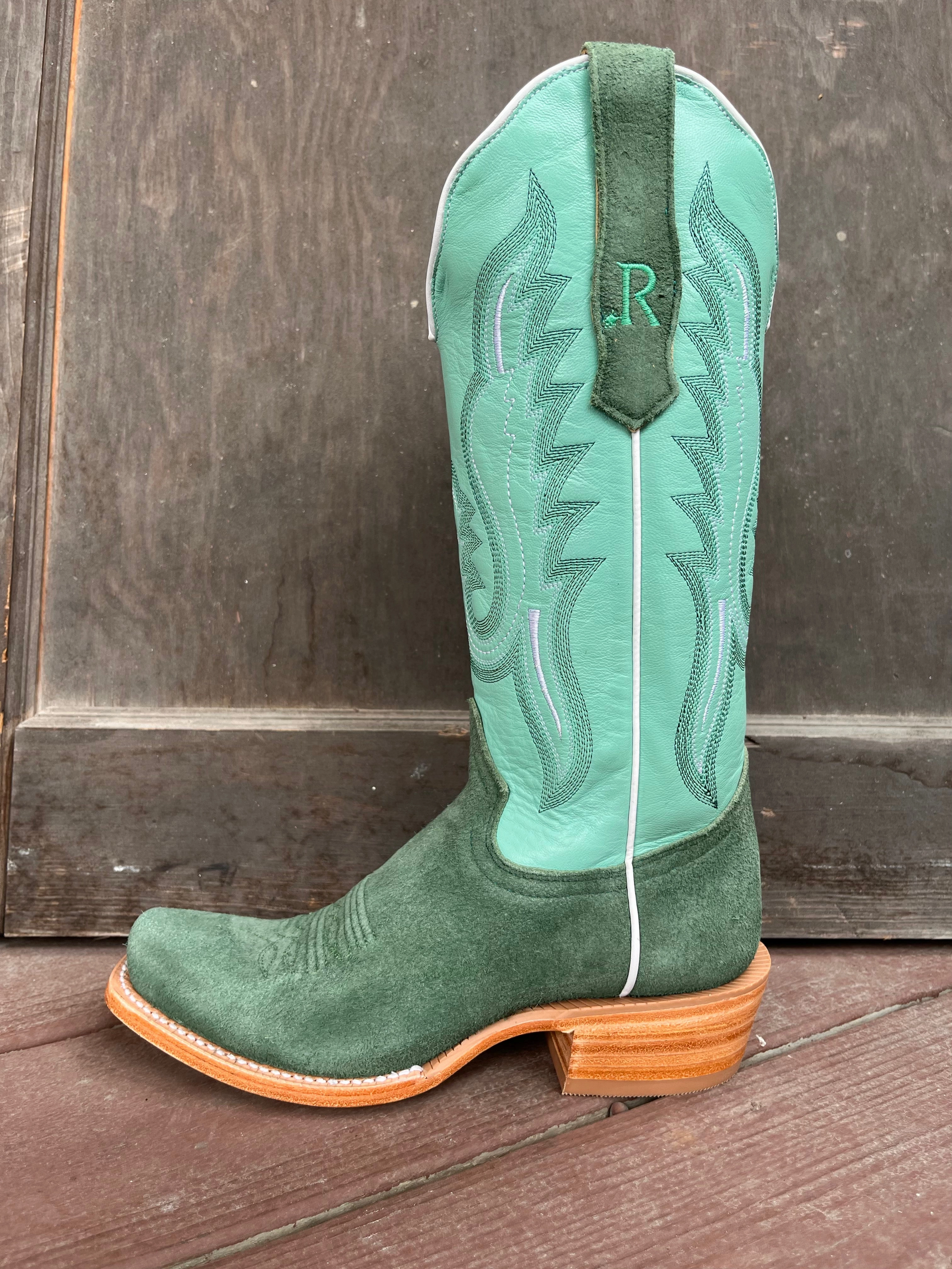 R. Watson Women's Teal Roughout Narrow Square Toe Cowgirl Boots RWL8419-1 Shear Warm Winter Essential