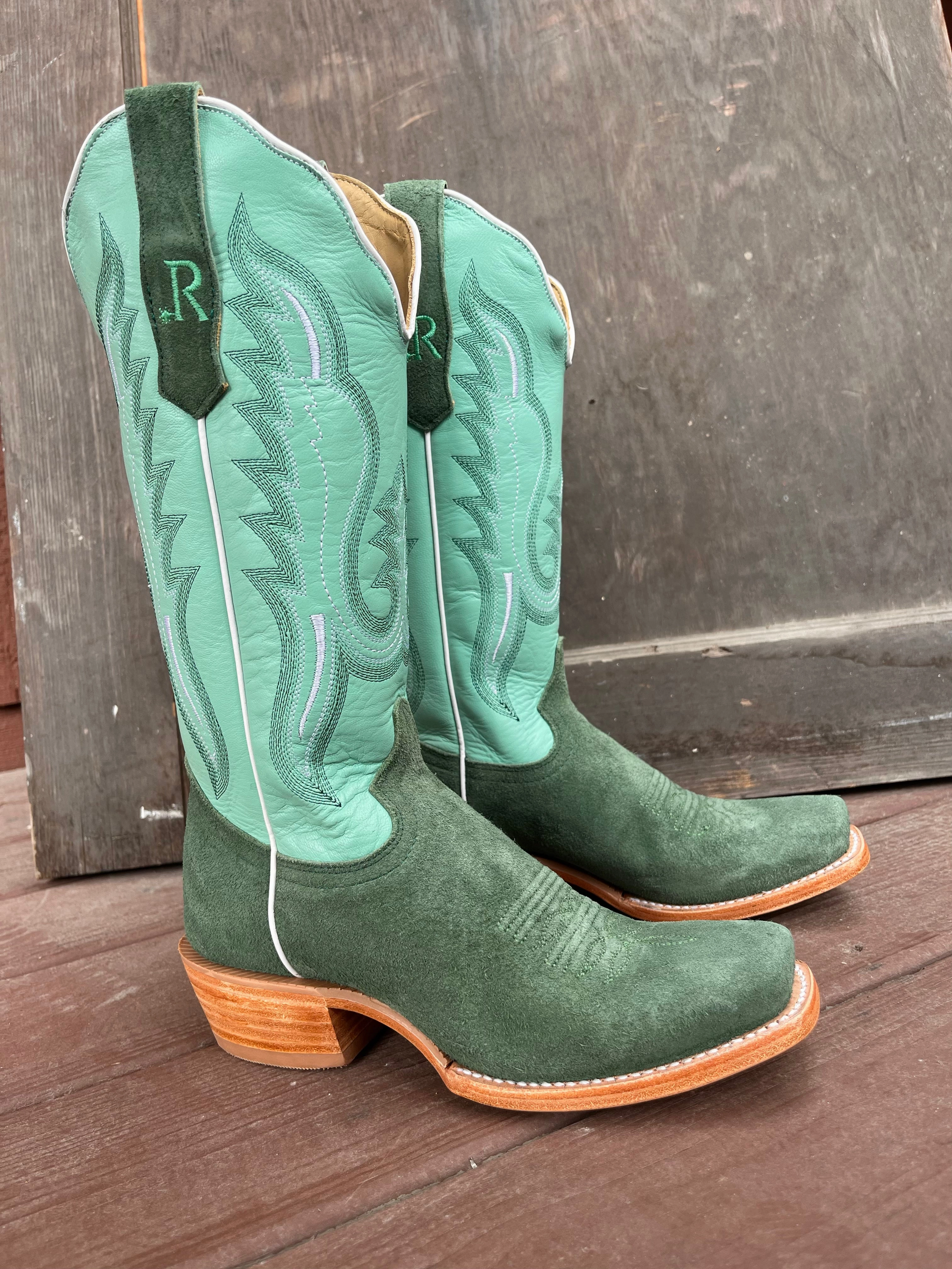 Gloss Shine Work Field R. Watson Women's Teal Roughout Narrow Square Toe Cowgirl Boots RWL8419-1