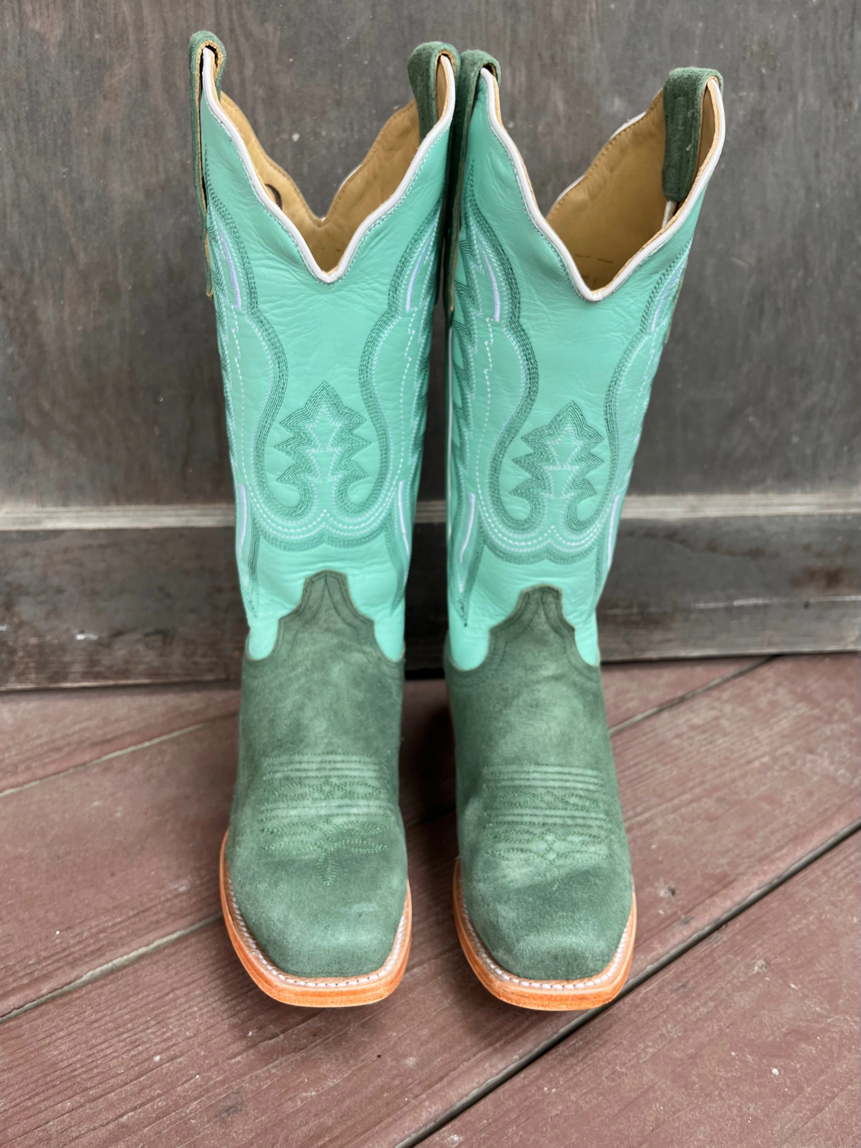 R. Watson Women's Teal Roughout Narrow Square Toe Cowgirl Boots RWL8419-1 Party Occasion