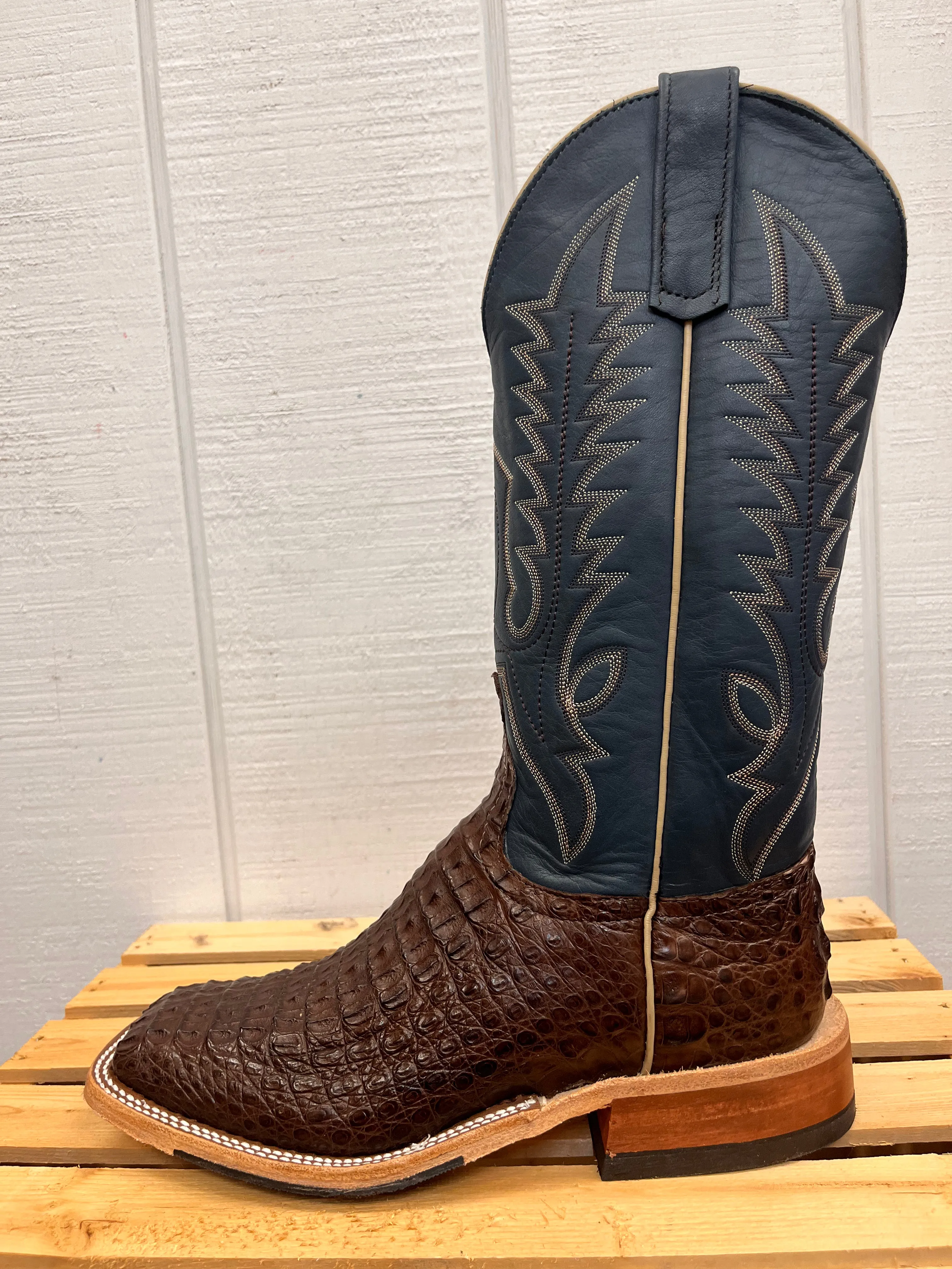 Long Hour Comfort Grip Anderson Bean Men's Chocolate Lux Caiman & Petrolia Bella Blue Square Toe Cowboy Boots 338112
