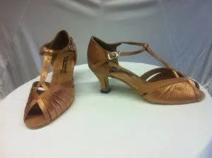 Non Slip Office Workers All Terrain Stylish Commuters 2.5" Angelina -- Flare Heel Latin Sandal -- Tan Satin