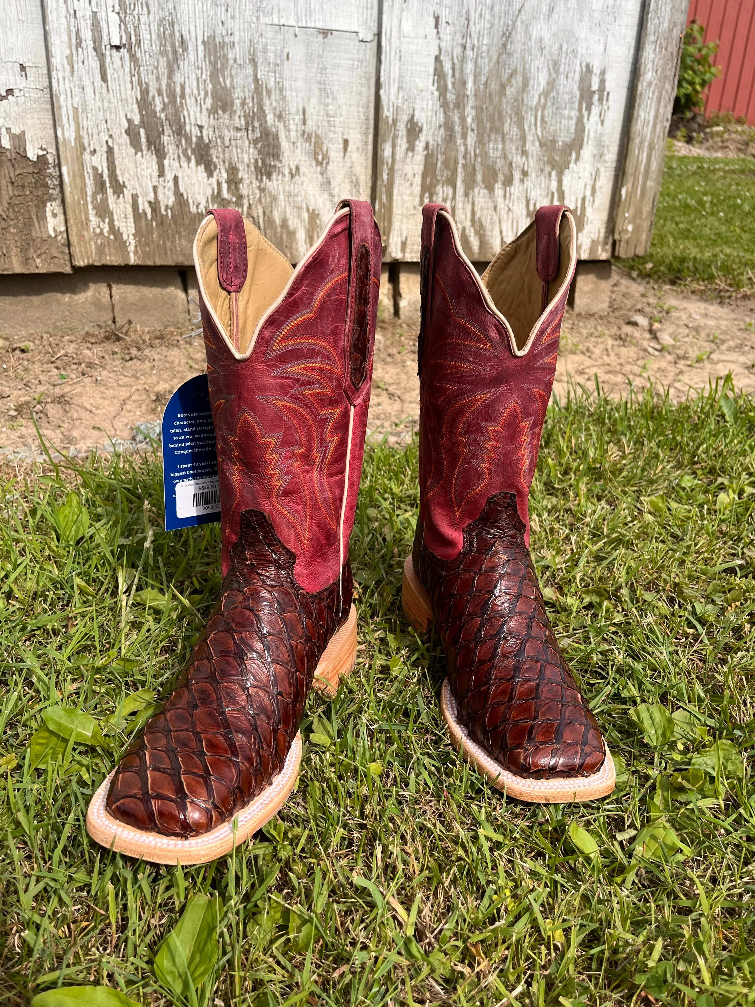 Street Sound Active Comfort R. Watson Women's Chocolate Pirarucu Big Bass Square Toe Western Cowgirl Boots RWL7800-2