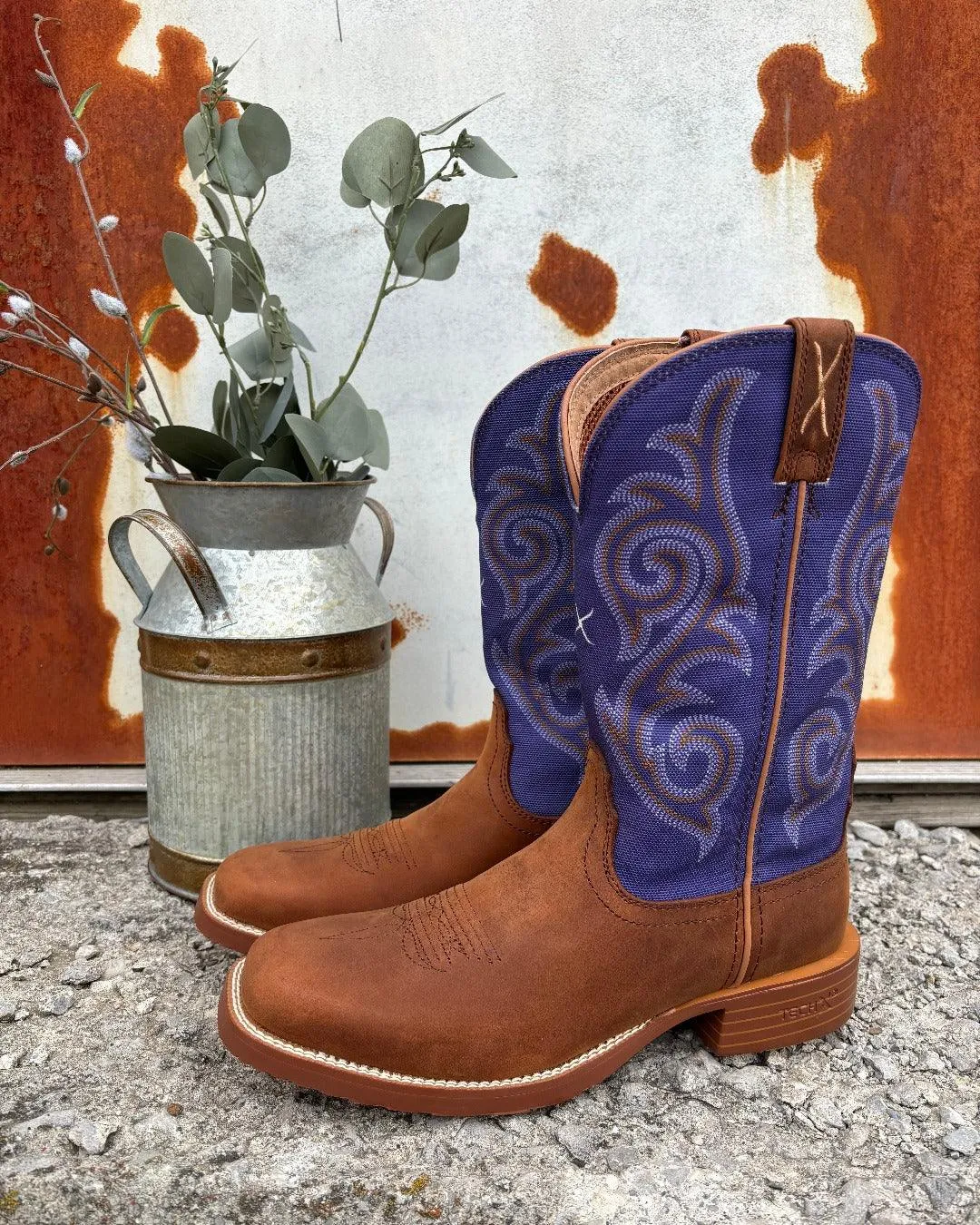 Twisted X Women's Tech X Brown Saddle Leather & Purple Top Cowgirl Boots WXTR009 Trendy Design
