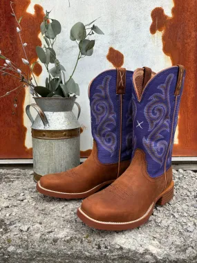 Twisted X Women's Tech X Brown Saddle Leather & Purple Top Cowgirl Boots WXTR009 Grey Storm Supportive Build