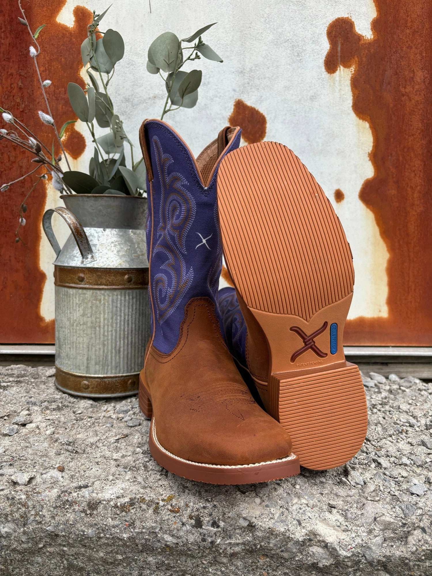 Twisted X Women's Tech X Brown Saddle Leather & Purple Top Cowgirl Boots WXTR009 Training