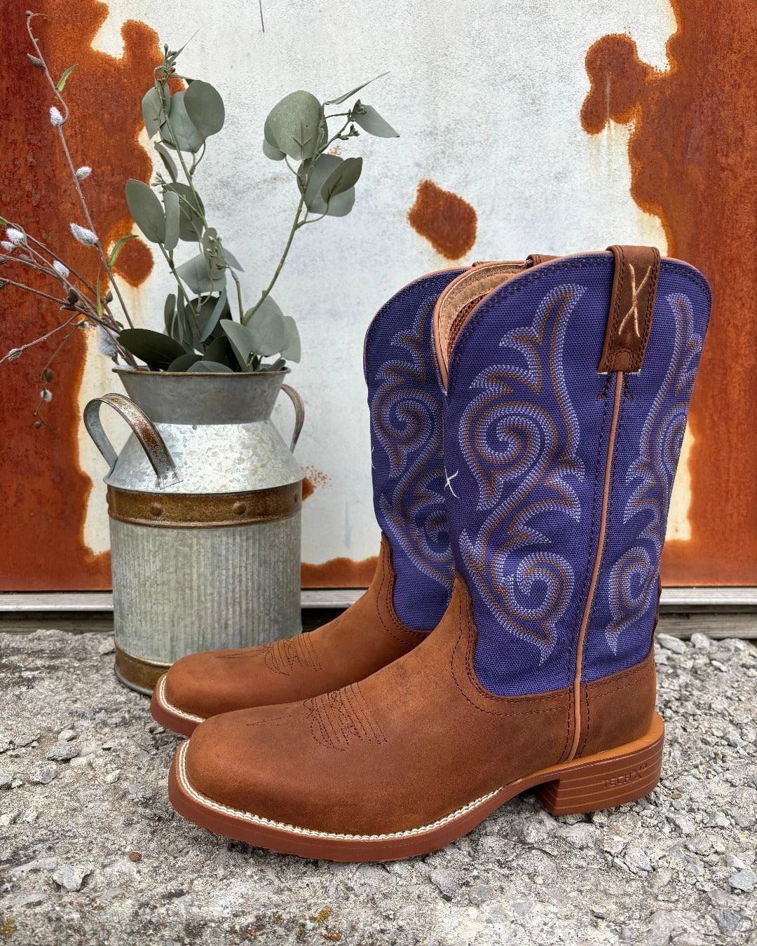 Twisted X Women's Tech X Brown Saddle Leather & Purple Top Cowgirl Boots WXTR009 Trendy Design