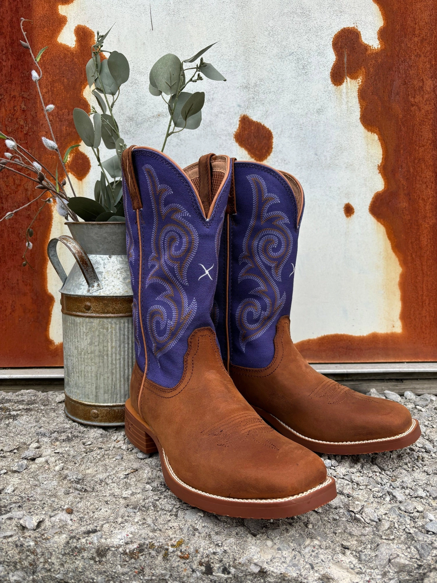 Twisted X Women's Tech X Brown Saddle Leather & Purple Top Cowgirl Boots WXTR009 Shockproof