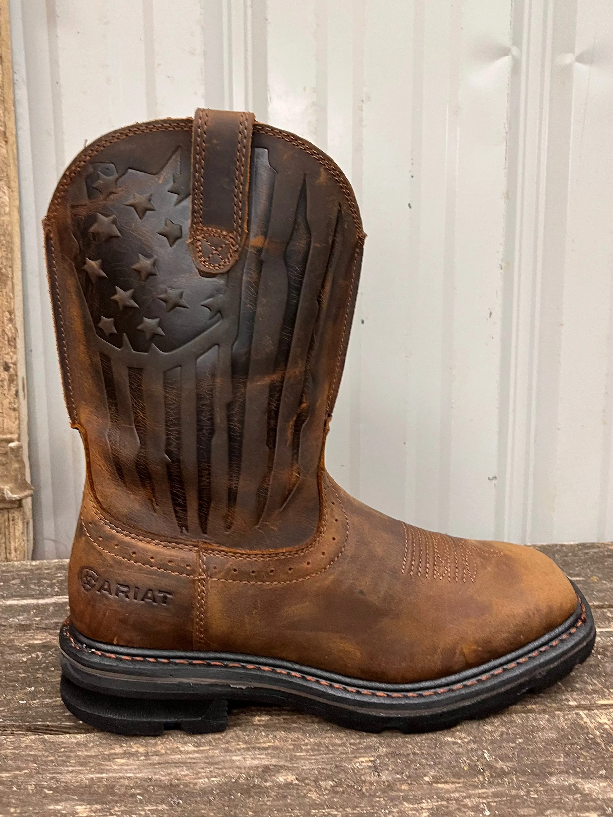 Long Hour Work Terrain Ariat Men's Sierra Shock Shield Patriotic Brown Cowboy Work Boot 10044505