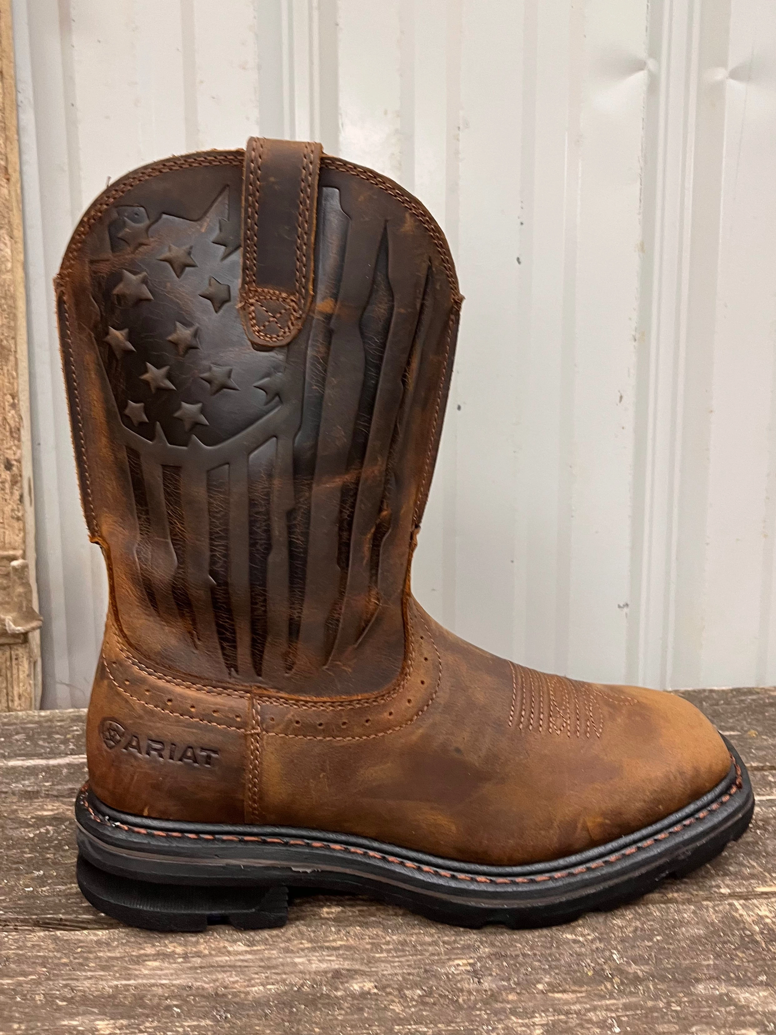 Long Hour Work Terrain Ariat Men's Sierra Shock Shield Patriotic Brown Cowboy Work Boot 10044505