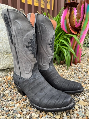 Fashion Utility Black Jack Mens Black Sueded Caiman Belly Narrow Square Toe Cowboy Boots SBK243-V4