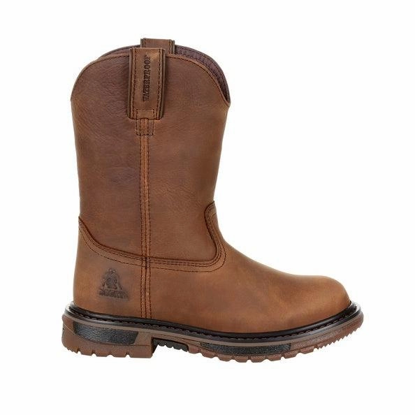 Rocky Childrens & Youth Original Ride Brown Waterproof Wellington Boots RKW0300 Cushioned Sole Quick Slip