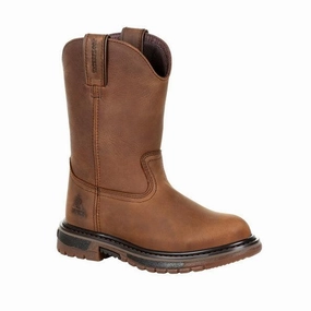 Rocky Childrens & Youth Original Ride Brown Waterproof Wellington Boots RKW0300 Construction Worker Rodeo Event