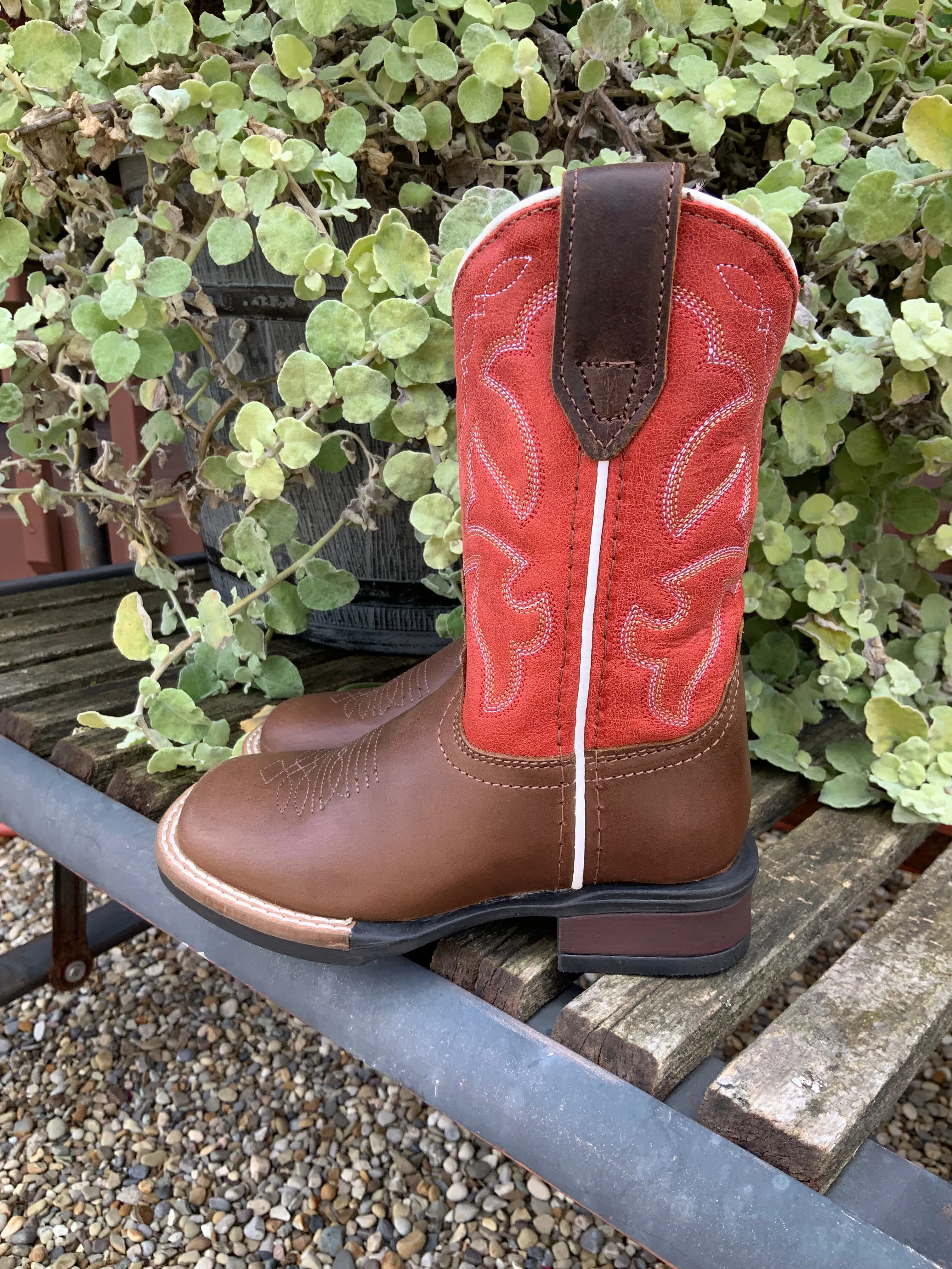 Roper Children's Dark Tan Leather & Red Top Western Cowboy Boot 0911-2940 city commute Abrasion   Resistant