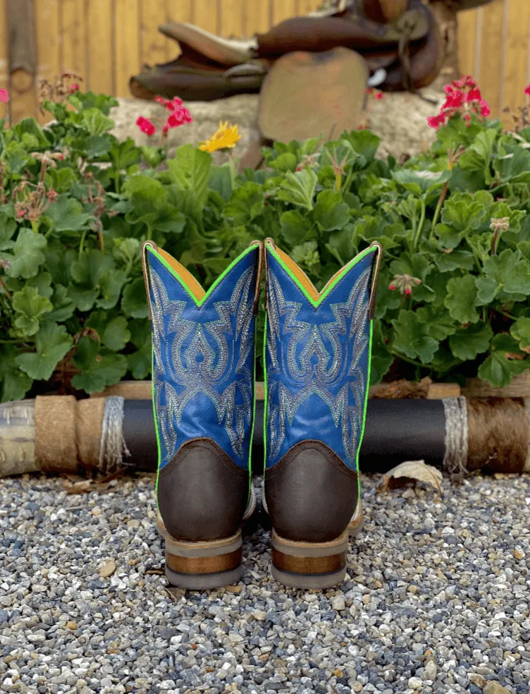 Roper Children's/Youth Brown/Blue Leather Square Toe Cowboy Boot 9991-0075 Smooth