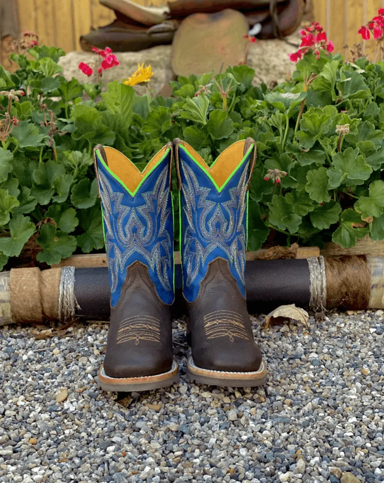 Roper Children's/Youth Brown/Blue Leather Square Toe Cowboy Boot 9991-0075 Warm Insulation Cool Look