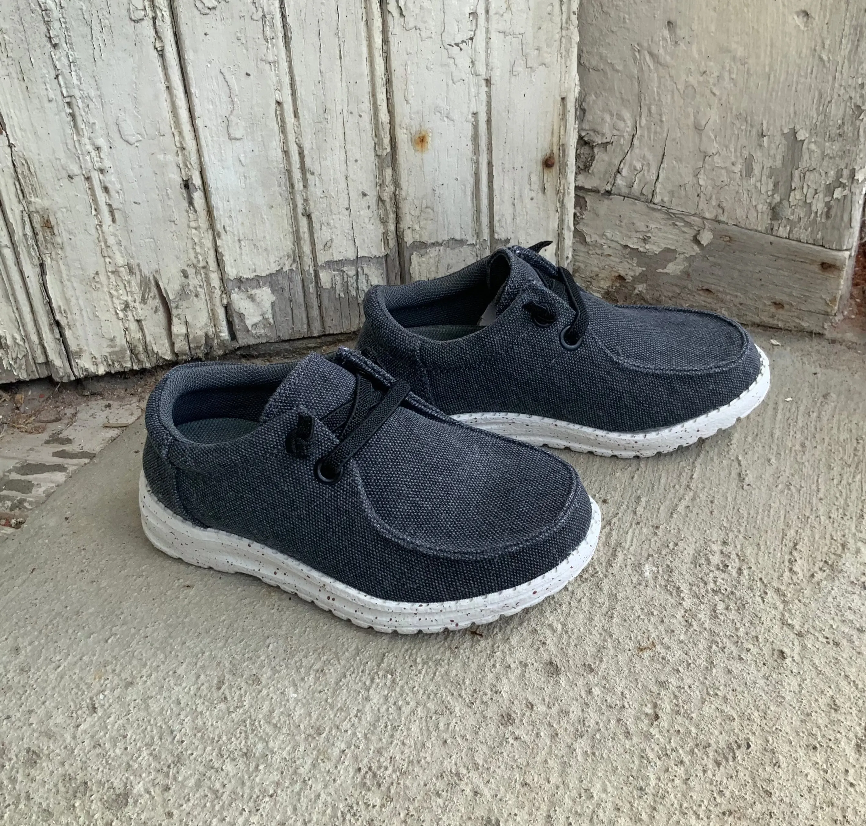 Roper Children/Youth Hang Loose Black Canvas Slip On Laced Shoe 1793-2966 Hard Wear