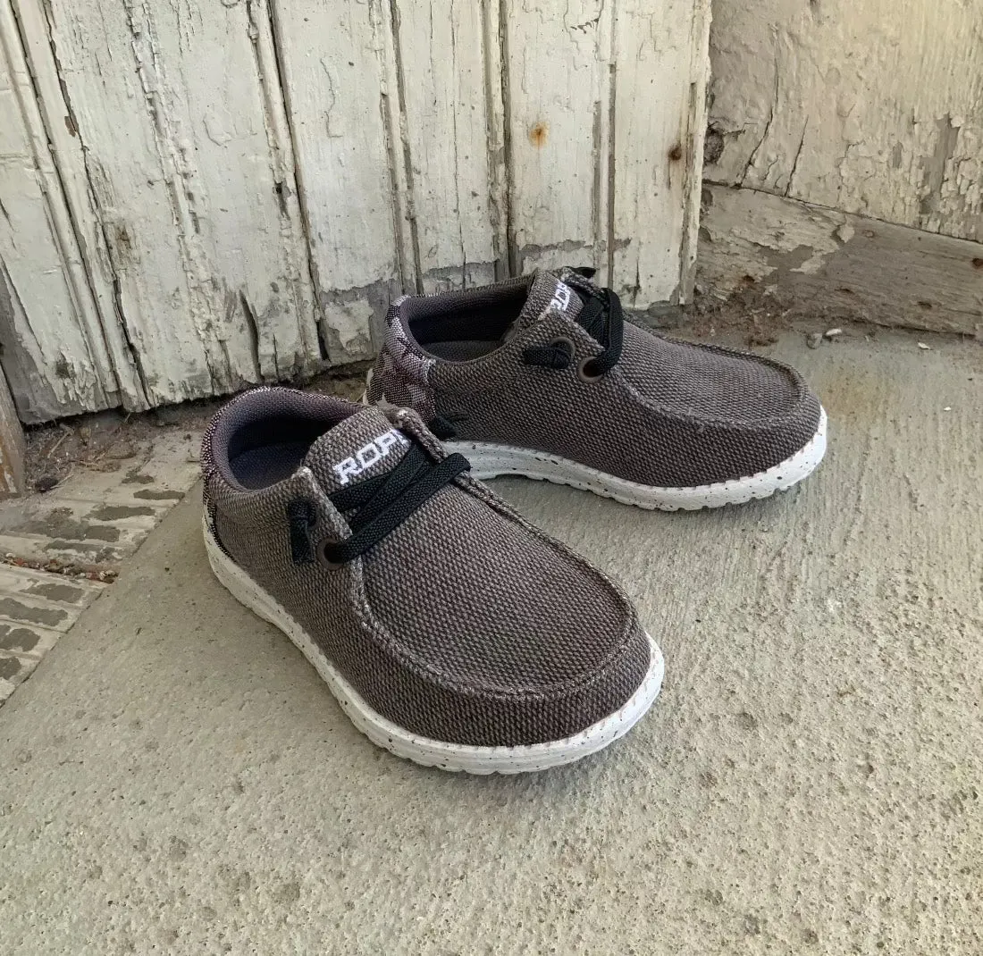 On-the-Go Wear Soft Touch Roper Children/Youth Hang Loose Brown Canvas Slip On Laced Shoe 1793-2981
