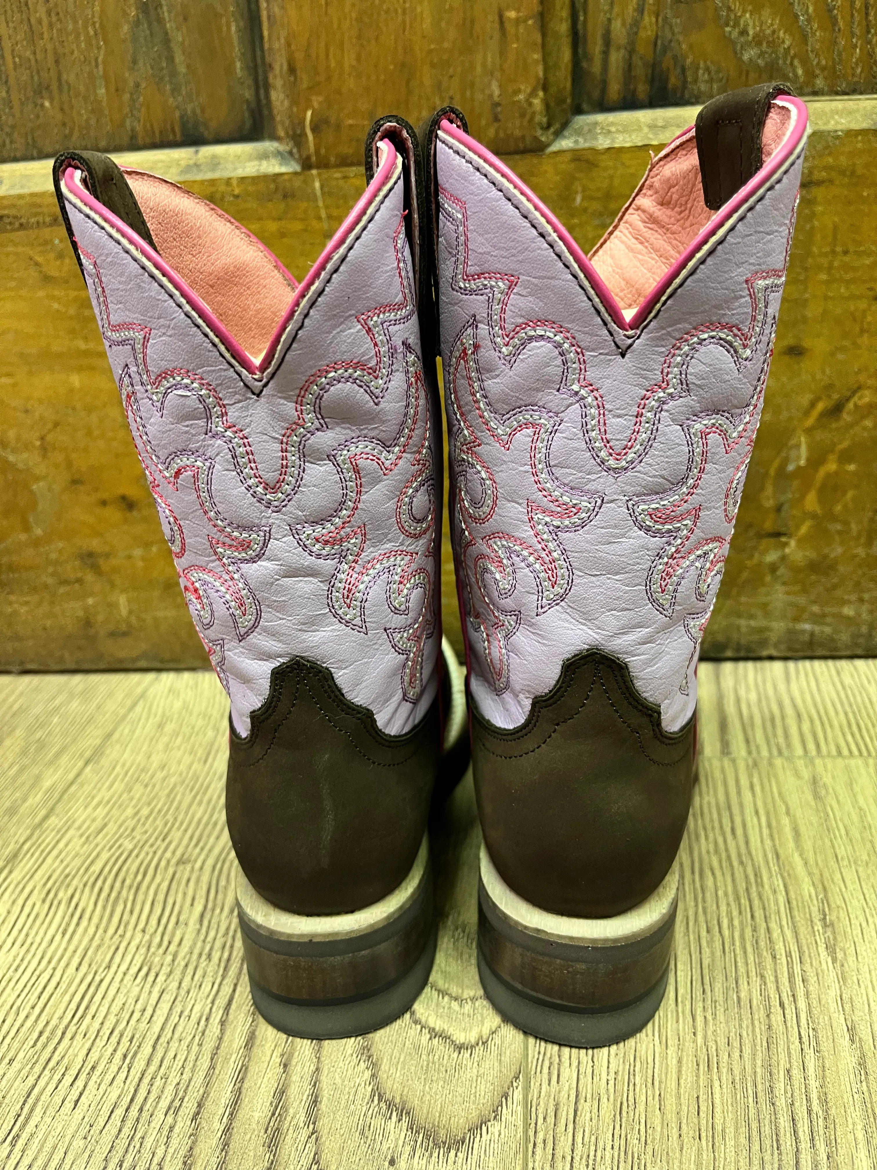Strong material Lightweight Roper Girl's Timeless Dark Brown and Pink Square Toe Cowgirl Boots 9991-0125