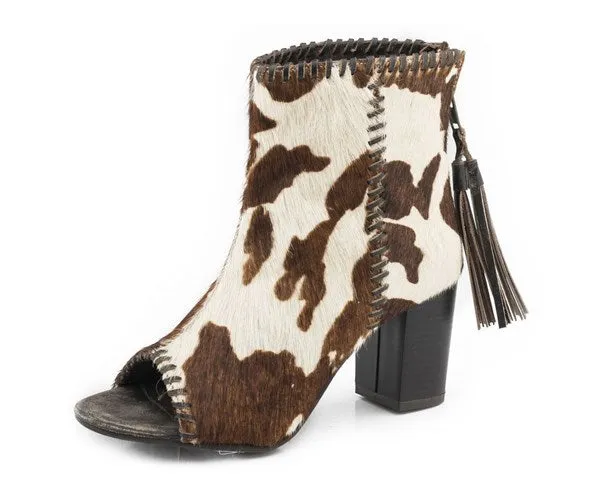 Roper Women's Betsy Red & White Genuine Cow Hide Open Toe Bootie Cowprint Sandal 0946-3069 quick dry Protective Lining