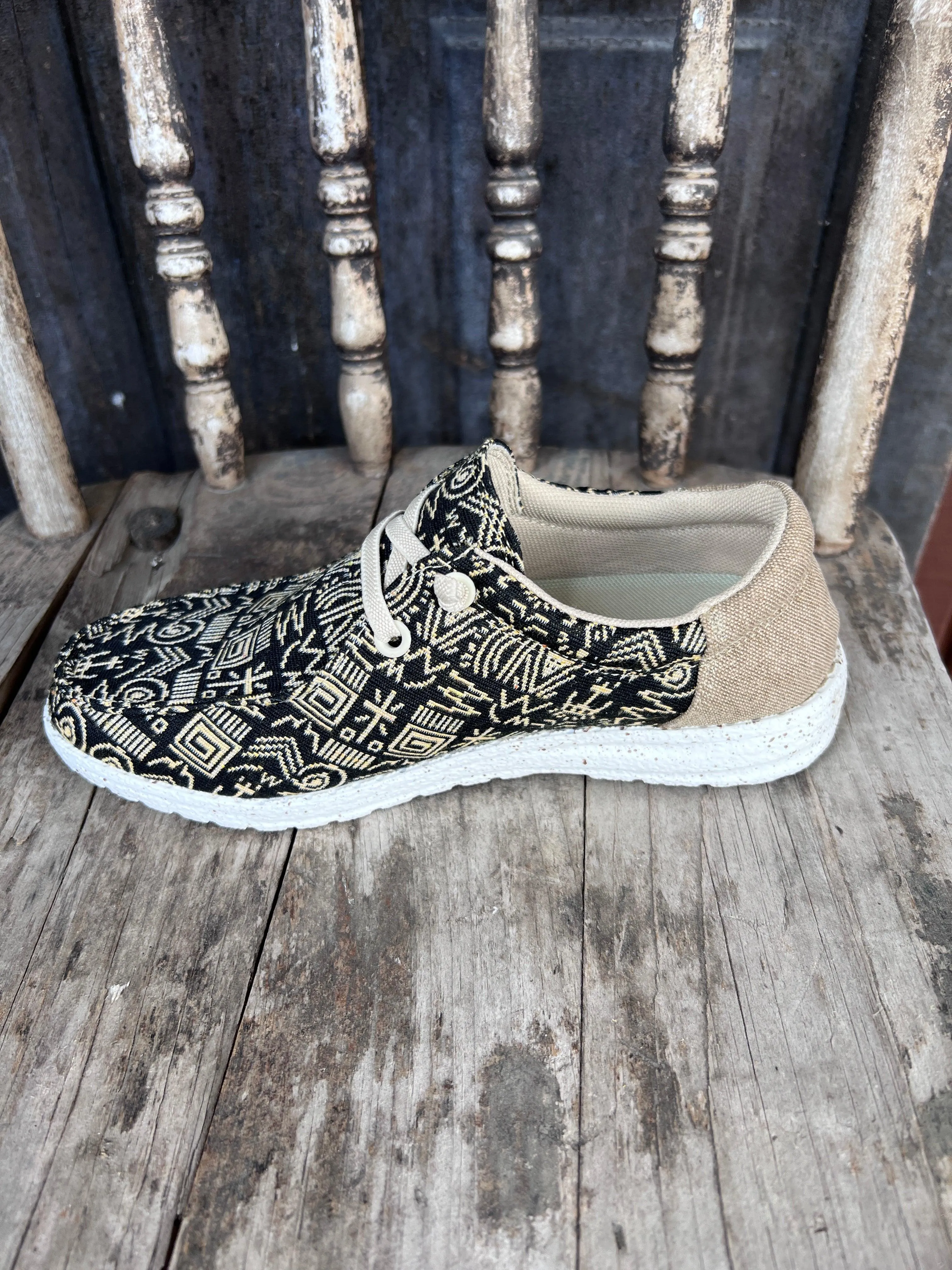 Pair Quick Roper Women's Eva Moc Lace Up Hang Loose Black & Tan Casual Shoes 1793-2975