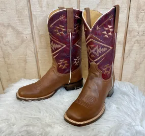 Roper Women's Ruby Red & Tan Square Toe Cowgirl Boots 9201-8390 Versatile Style
