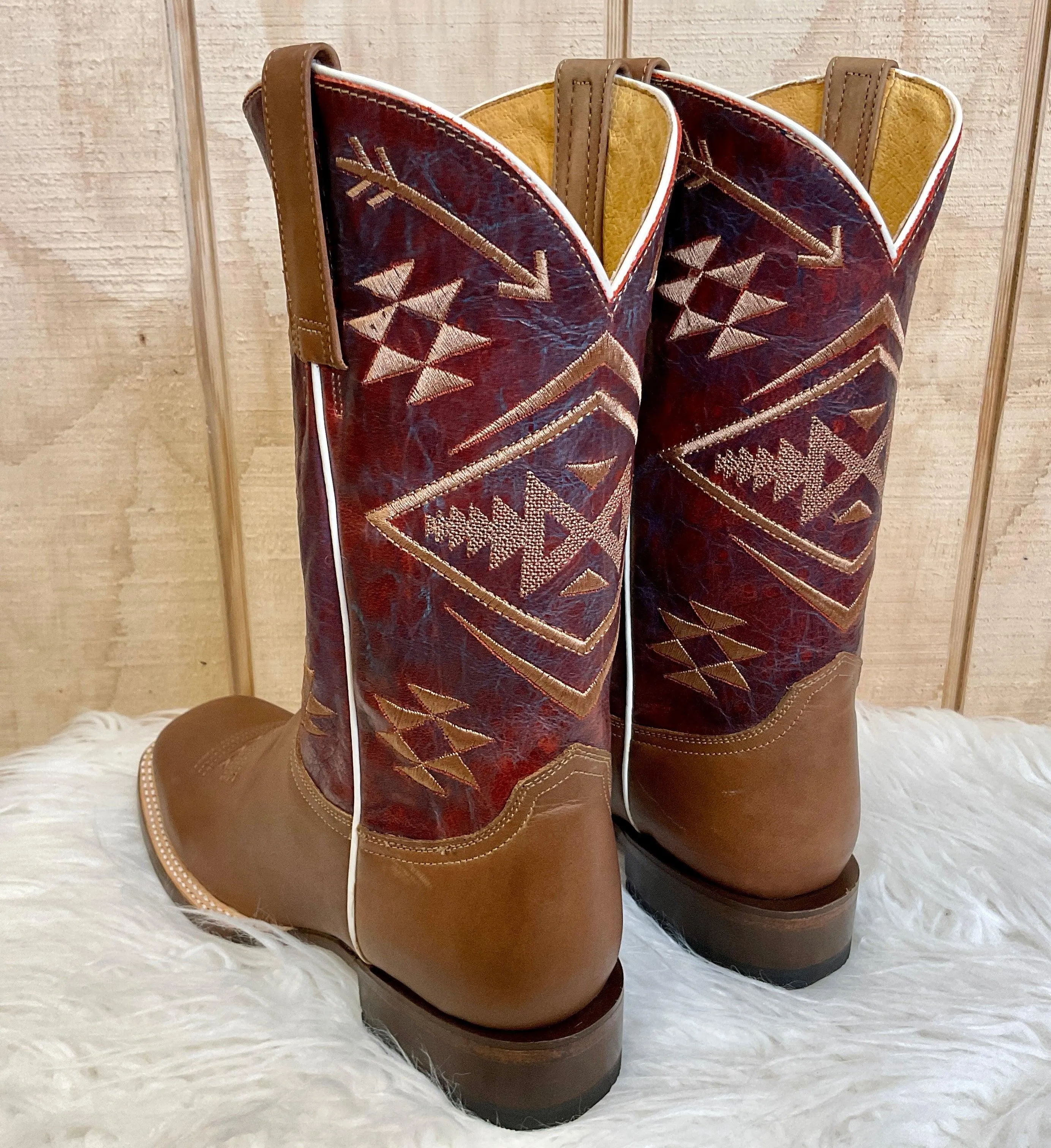 Roper Women's Ruby Red & Tan Square Toe Cowgirl Boots 9201-8390 Anti microbial