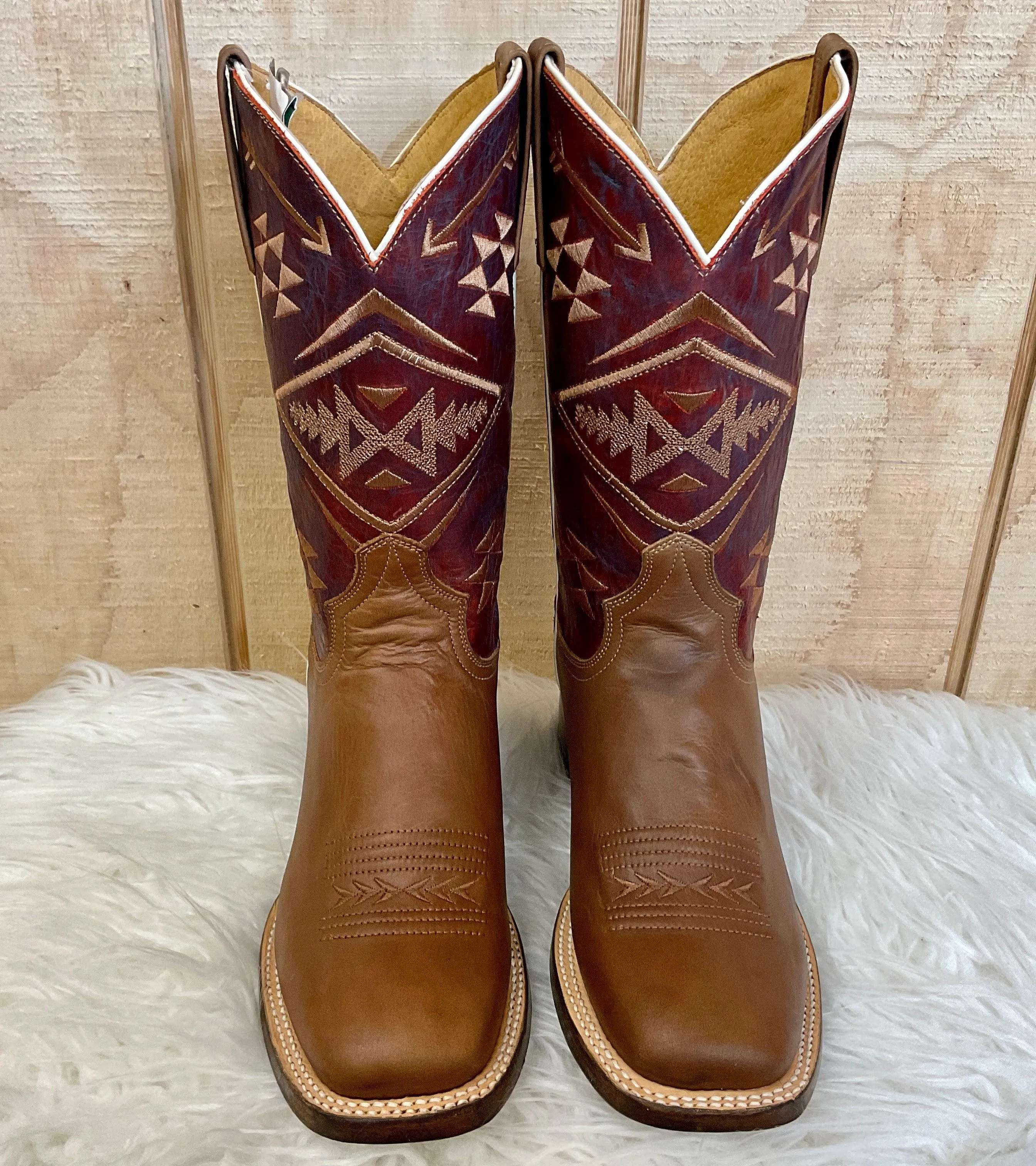 Roper Women's Ruby Red & Tan Square Toe Cowgirl Boots 9201-8390 Trail Ready Footwear Support frame