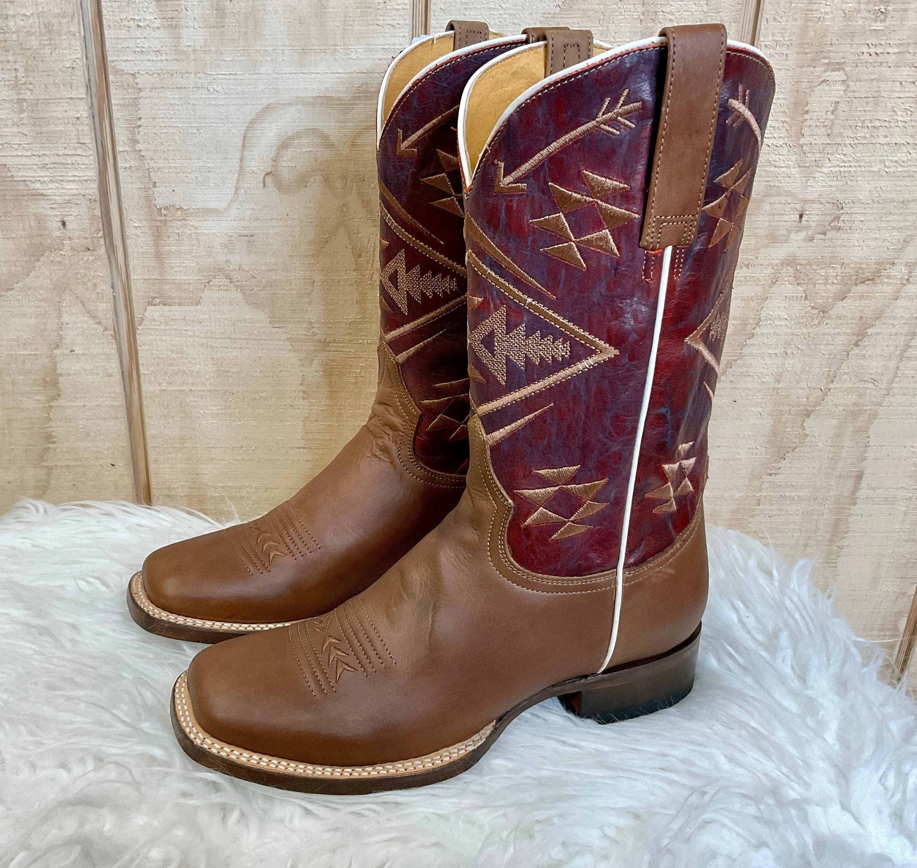 Strong Sole Smart Look Roper Women's Ruby Red & Tan Square Toe Cowgirl Boots 9201-8390