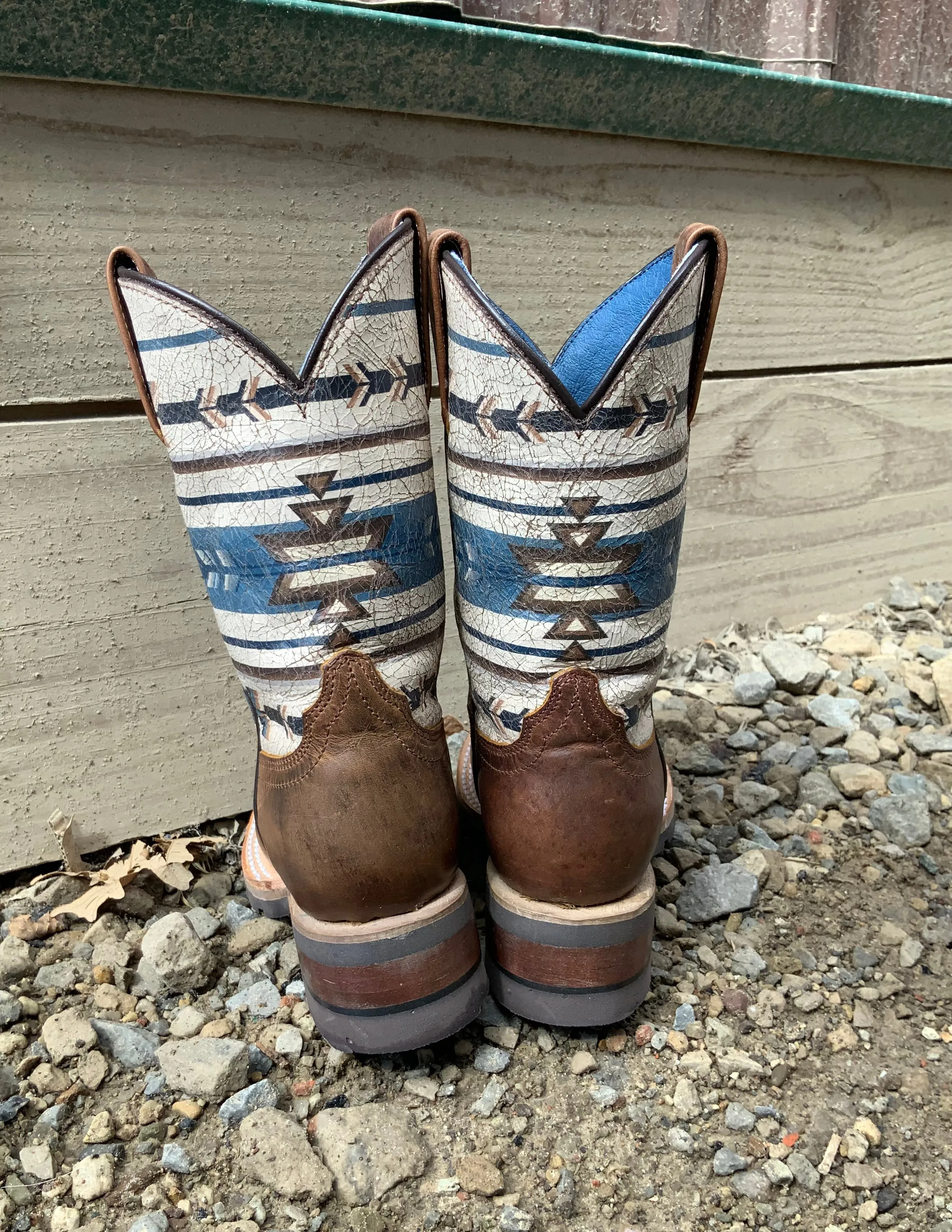 Roper Youth Burnished Tan Leather w/ Aztec Design Top Square Toe Western Cowboy Boot 7019-8424 Urban Explorer Comfort Padding