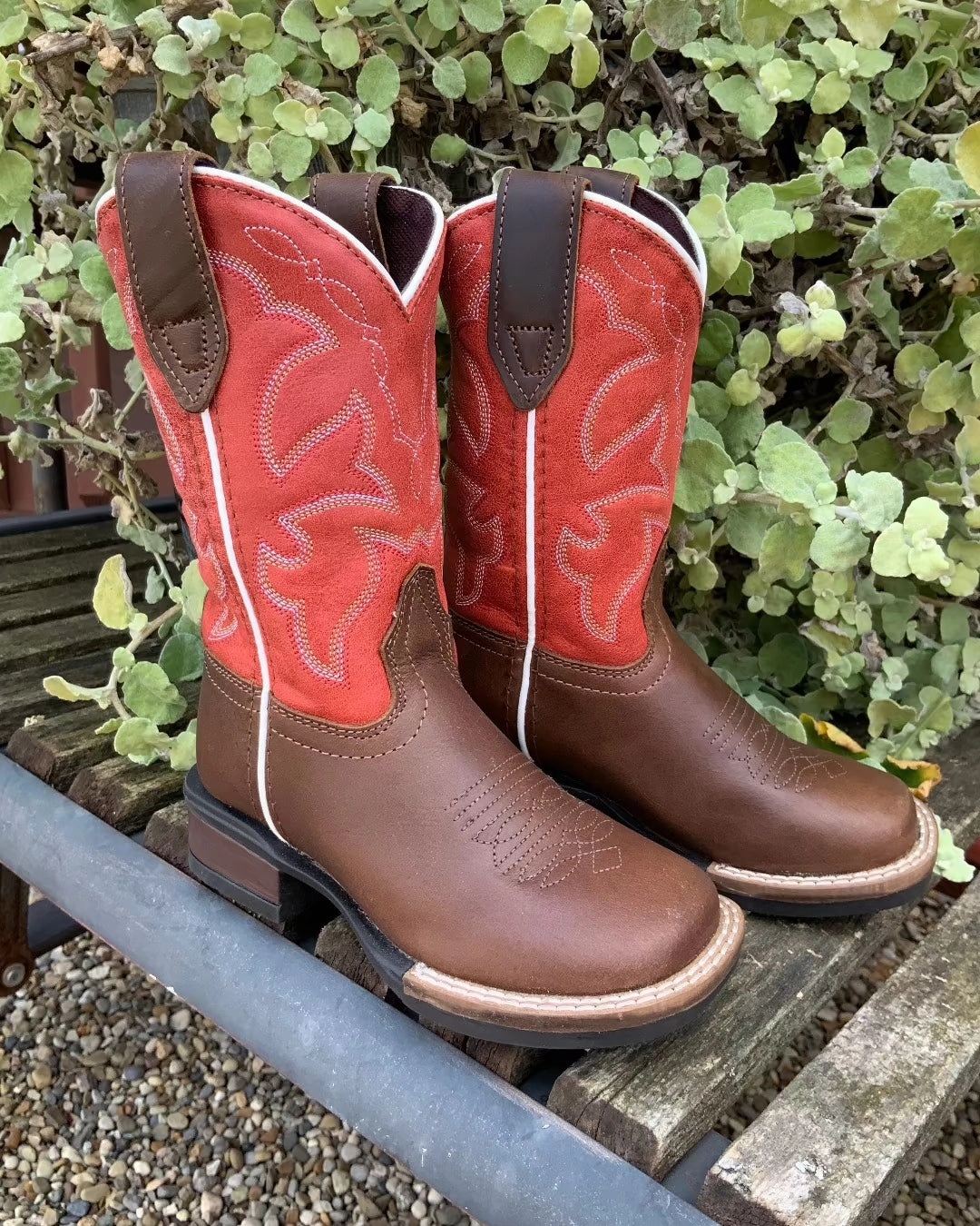 Ankle Coverage Roper Children's Dark Tan Leather & Red Top Western Cowboy Boot 0911-2940