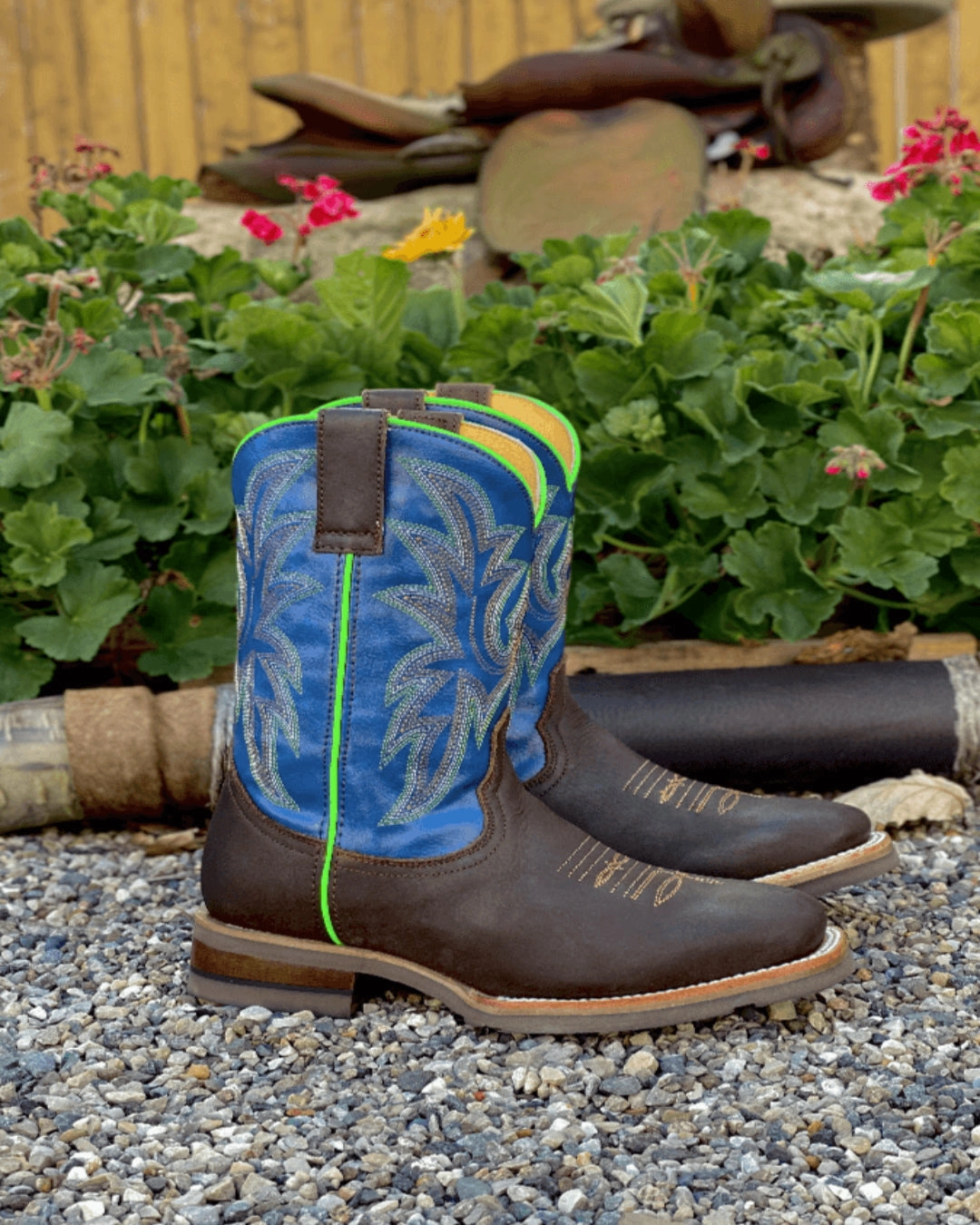 Comfort Wrap Roper Children's/Youth Brown/Blue Leather Square Toe Cowboy Boot 9991-0075