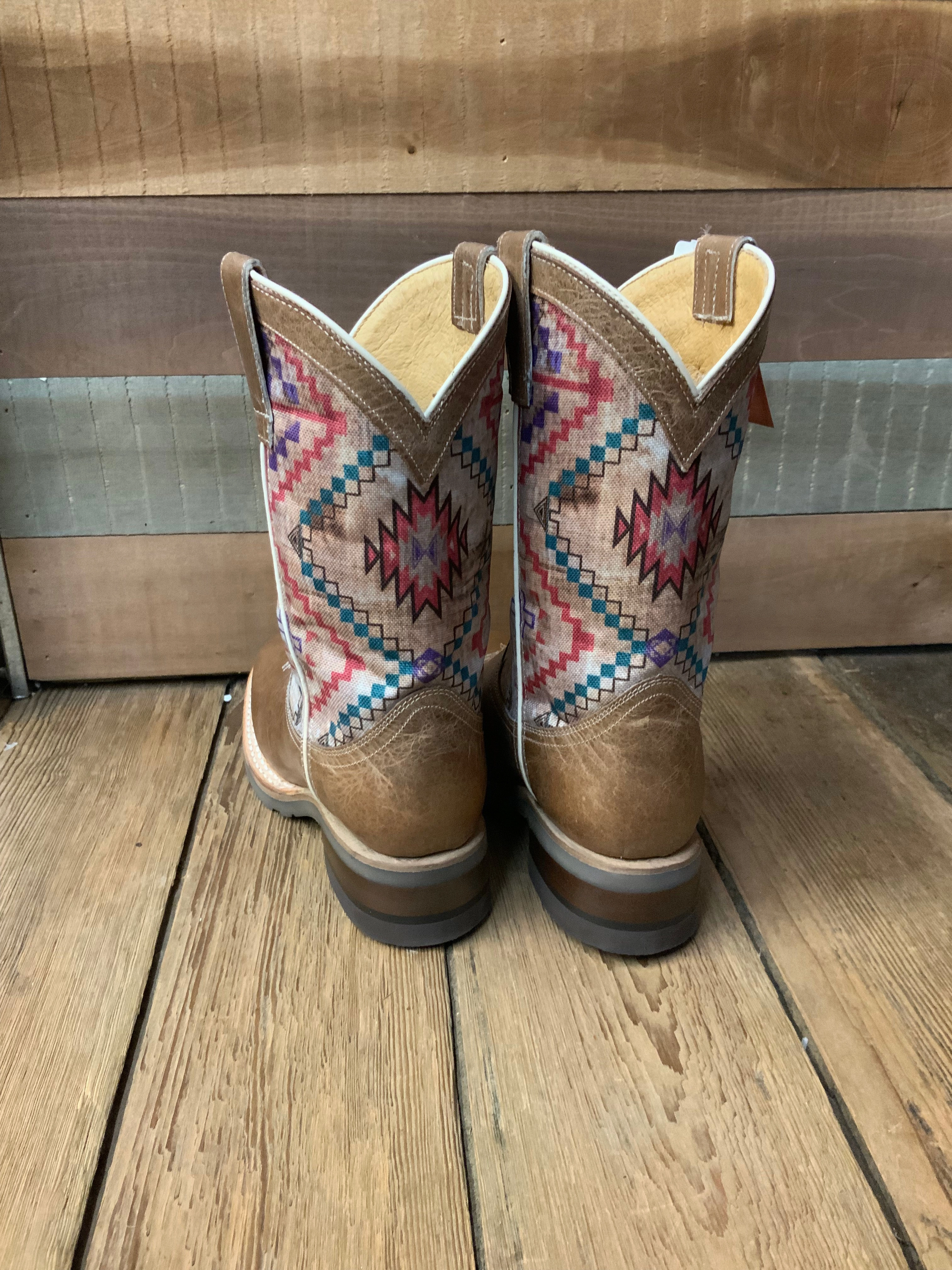 Waterproof Upper Western Pattern Roper Children/Youth Beige Burnished Brown Native Design Square Toe Western Boot 7023-8454