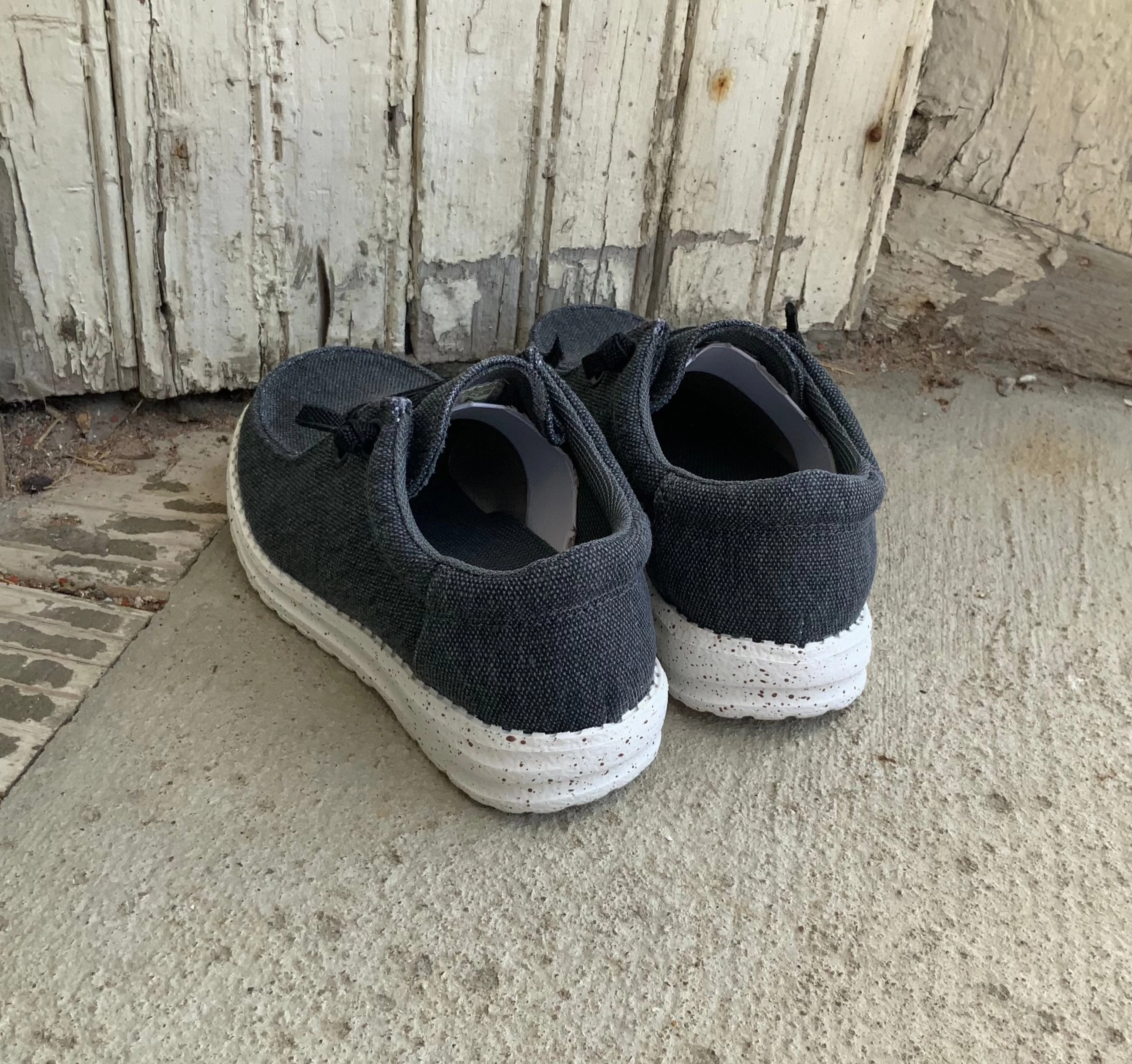 Roper Children/Youth Hang Loose Black Canvas Slip On Laced Shoe 1793-2966 Trail Comfort Synthetic Upper