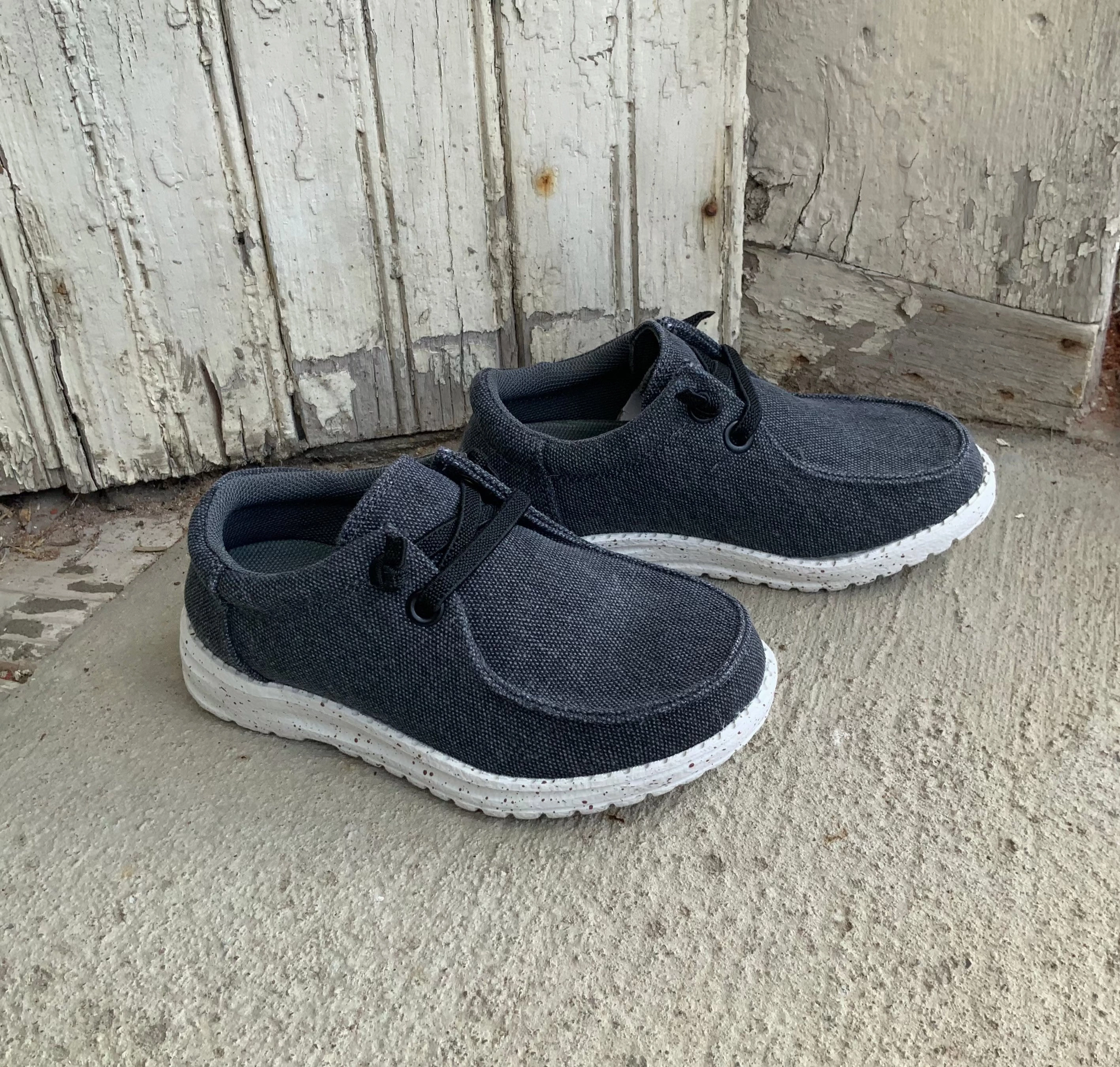 Roper Children/Youth Hang Loose Black Canvas Slip On Laced Shoe 1793-2966 Hard Wear