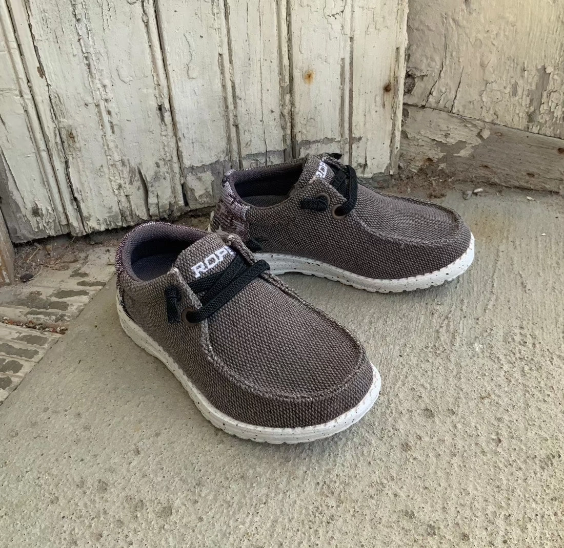On-the-Go Wear Soft Touch Roper Children/Youth Hang Loose Brown Canvas Slip On Laced Shoe 1793-2981