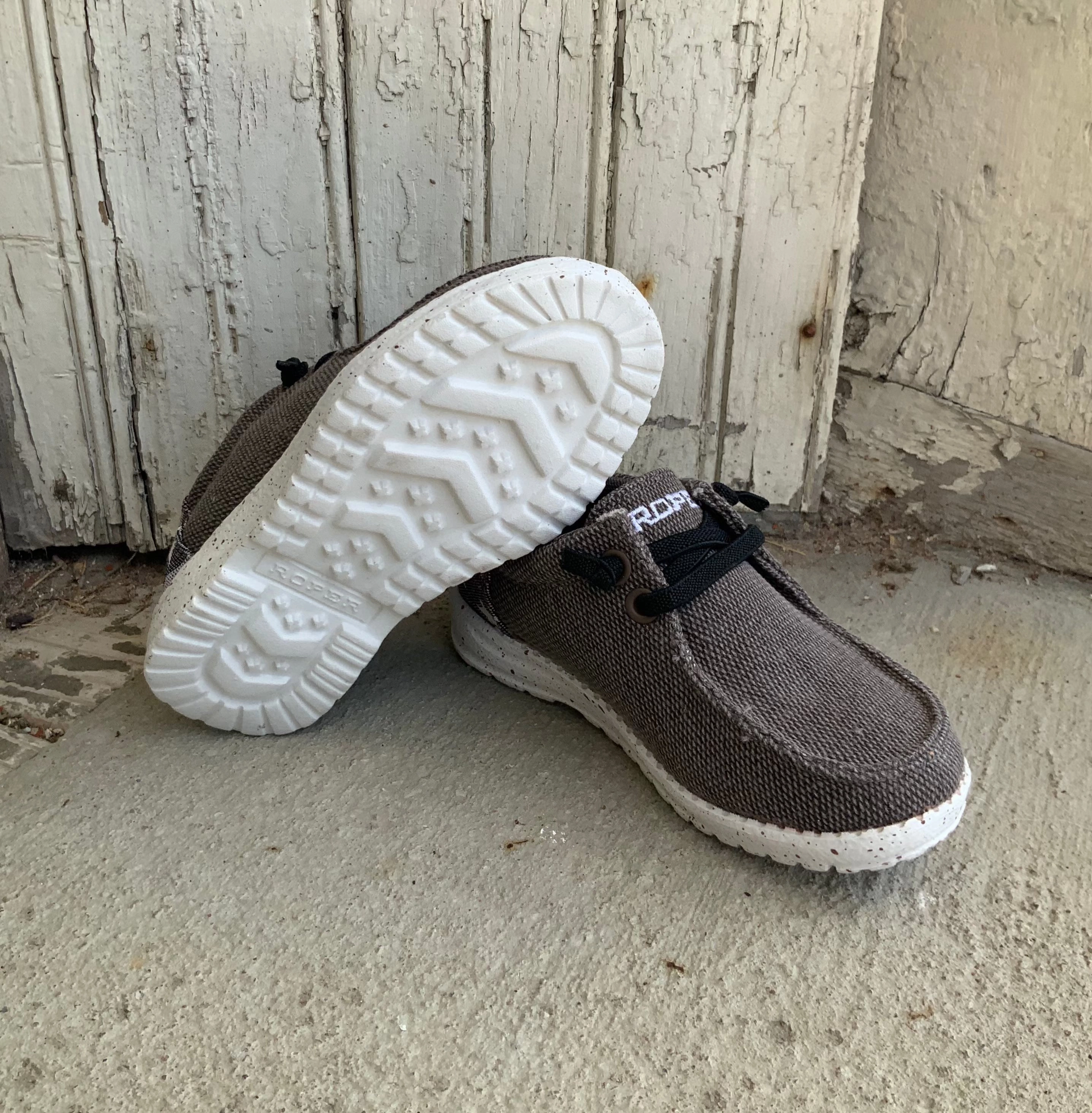 Casual Walk Groom Roper Children/Youth Hang Loose Brown Canvas Slip On Laced Shoe 1793-2981