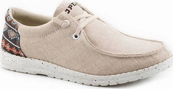 Roper Children/Youth Hang Loose Tan Canvas Slip On Laced Shoe 1793-3012 Premium Support Mixed Textures