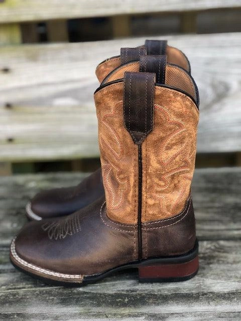 Odor Resistant Water Wall Roper Childrens Monterey Brown Leather & Tan Top Square Toe Western Boots 0911-2408